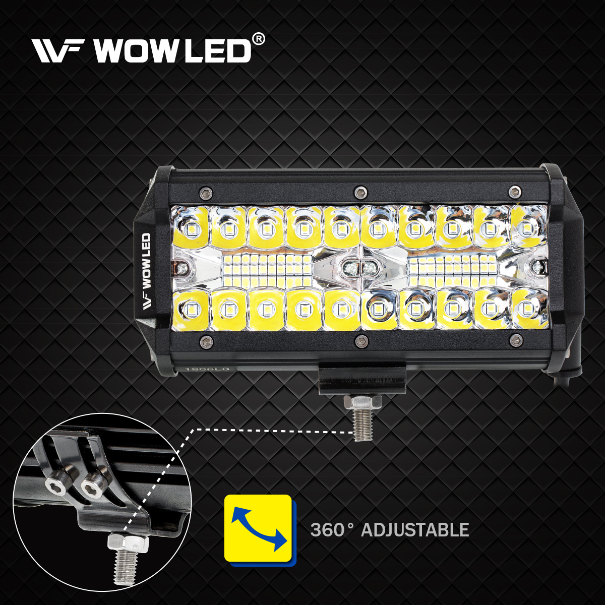 WOWLED 2 Pack 7" LED Light Bar, 12V 12000LM Offroad Driving Lights Work Bar Lamp IP67 Waterproof Combo Beam LED Lights for Car Boat Camp Light Truck 4x4