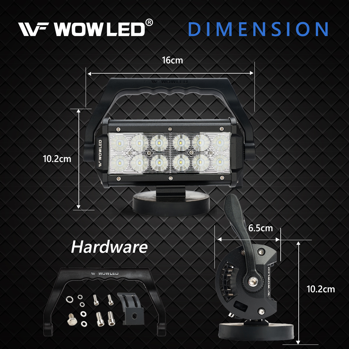 WOWLED Magnetic Mount LED Work Light, Upgraded Super Bright 36W Portable LED Work Light with Dural Heavy Duty Carry Handle, Flood Headlight for Camping Car SUV Boat Bar Truck Driving Lamp Fog Lights