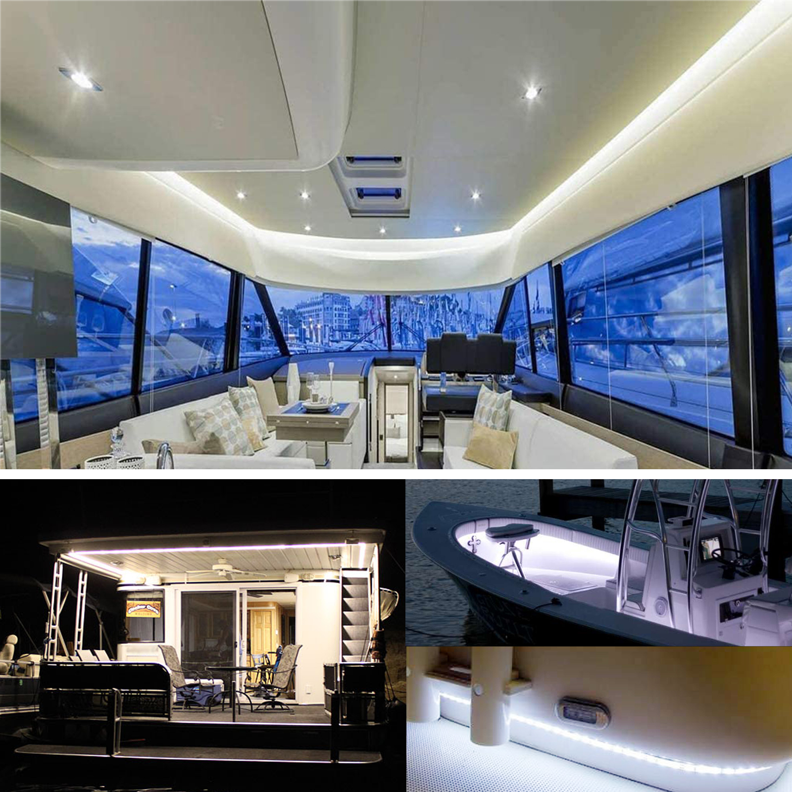 WOWLED - Tira de luz LED marina, 5 m (5 m), resistente al agua, luz interior LED para barco para cubierta de barco, luz de acento, luces interiores de cortes韆, noche de pesca, barco pont髇 (blanco, 12 V)