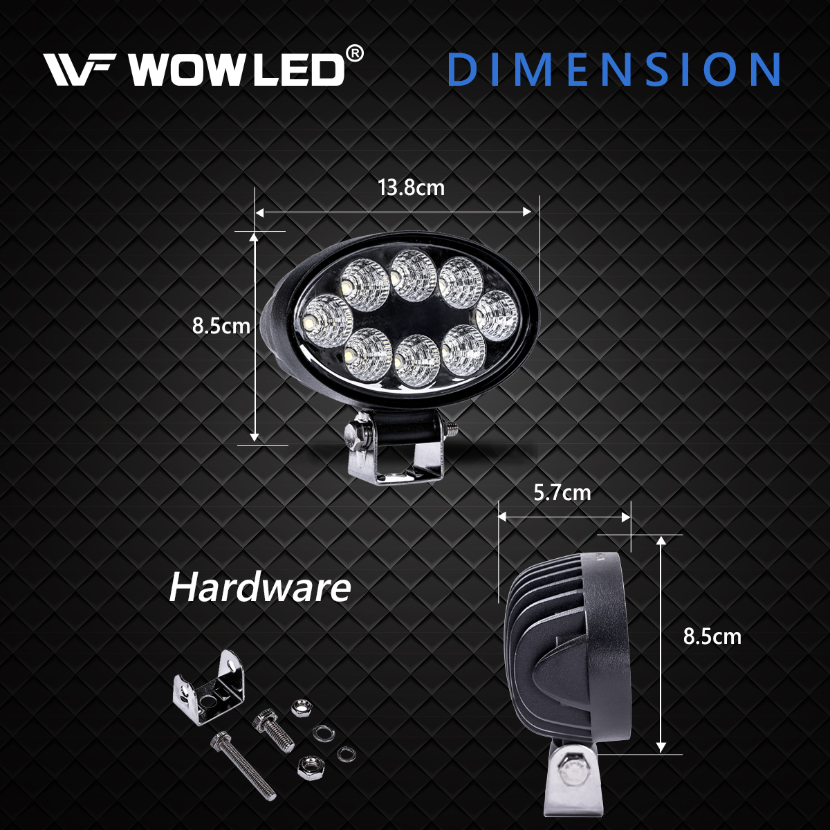 WOWLED Oval Shape LED Work Light, 24W 8LED Work Light Oval Flood Driving Lamp Offroad Light Bar for Tractor Camping Light SUV ATV Truck 4X4 12V 24V