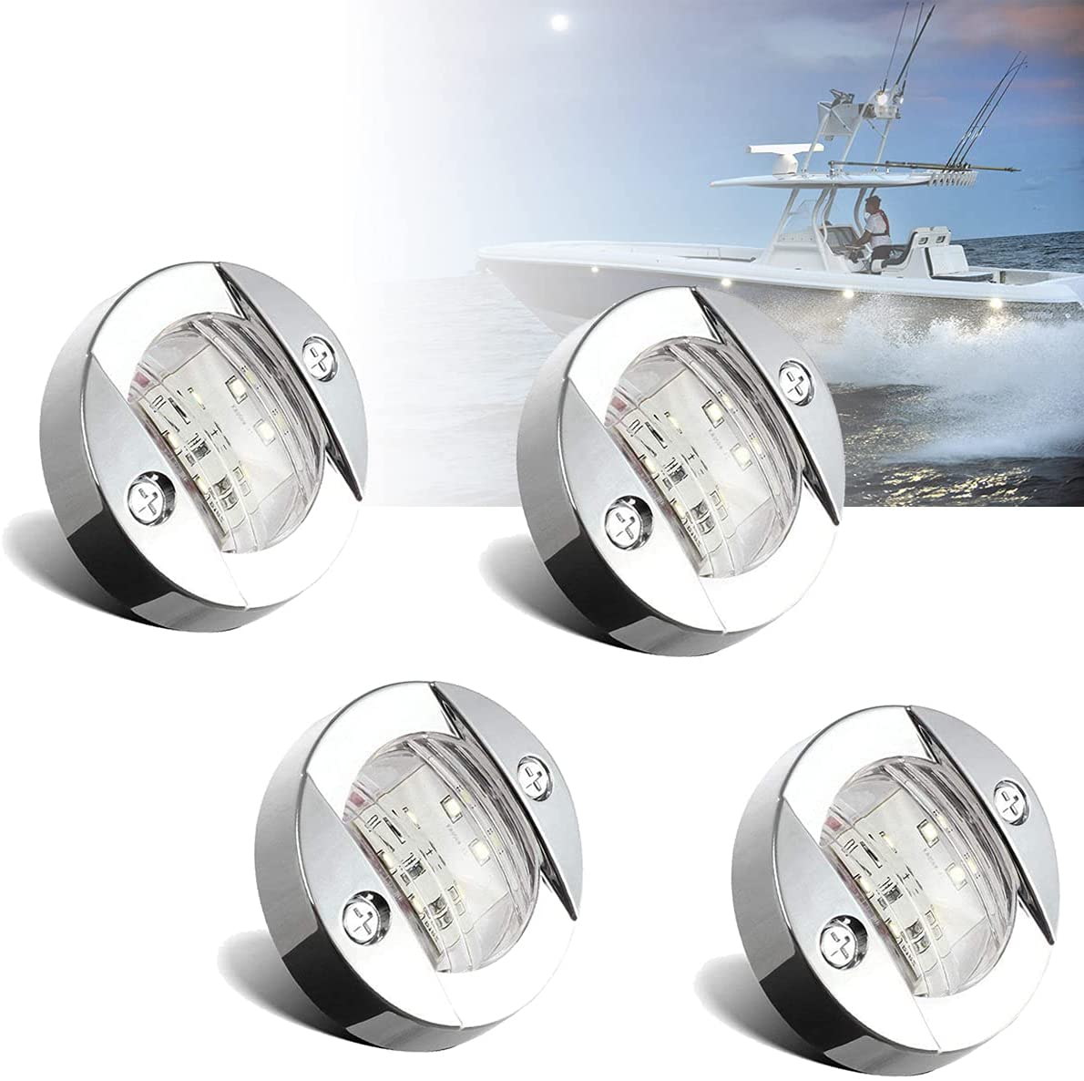  4x Marine Boat LED Lights, 12V Waterproof Navigation Boat lights, Boat Stern Light, Courtesy Lights, Boat Interior Lights, Boat Transom Light for Yacht, Pontoon Boat, Sailboat, Kayak (White) 