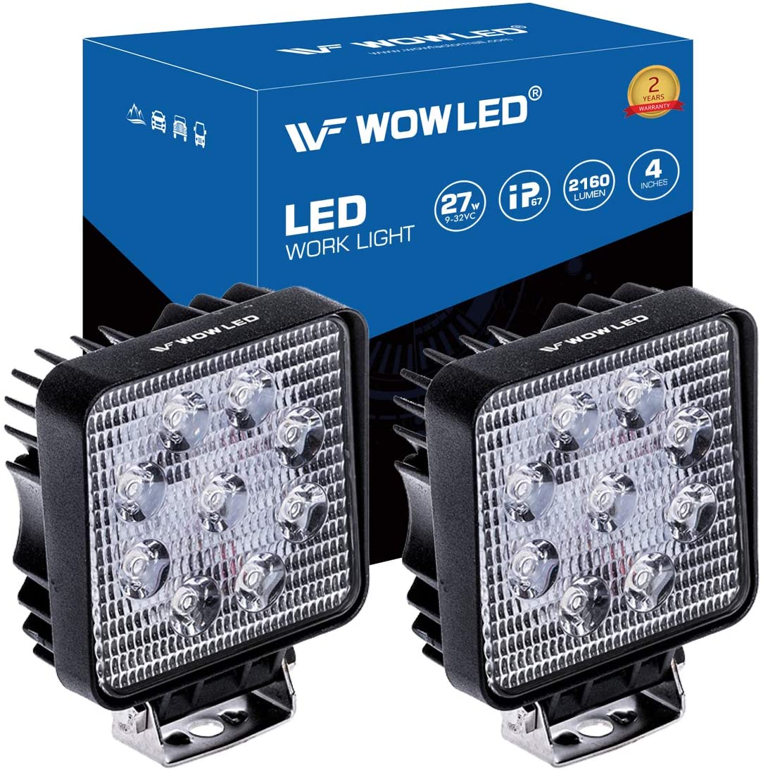 WOWLED LED Work Light, 2 Pcs 27W Offroad LED Work Light Flood Beam Driving Lamp Truck SUV UTE 4WD 4x4 Boat Camping Light 12V 24V
