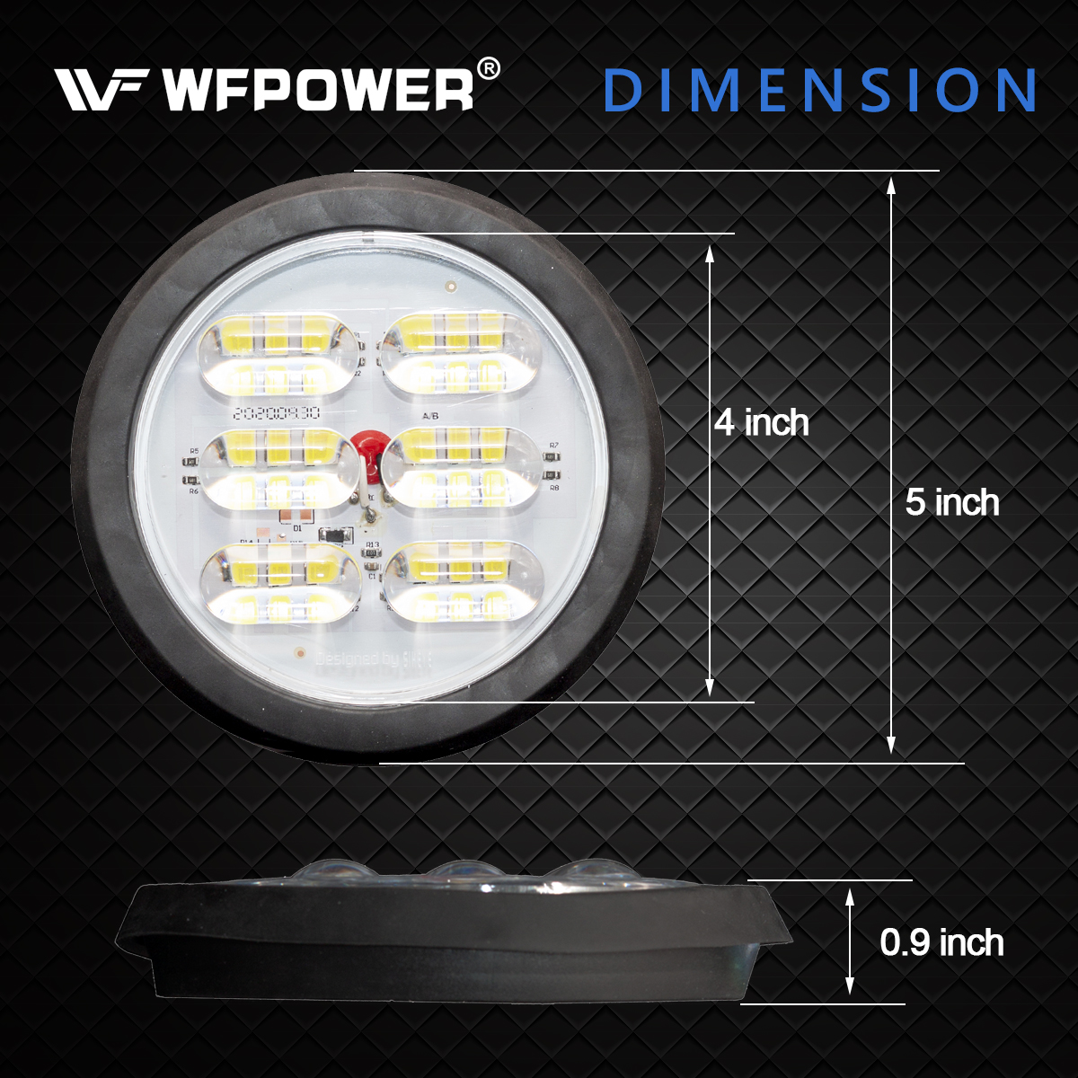WFPOWER 4 Inch Round LED Trailer Tail Light, 4 Pack LED Stop Turn Tail Back-up Reverse Fog Lights with rubber Grommet, IP67 36LEDs Park Turn Lights for Trailer RV Trucks 12V 24V (2 Red + 2 White)