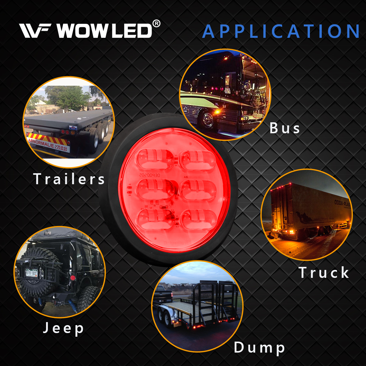 WOWLED 4Pcs 4 Inch Round Red LED Trailer Tail Lights, 36 LED Waterproof 4" Brake Stop Turn Tail Marker Trailer Lights, Flush Mount Rubber Grommet Design for Truck Trailer RV Boat UTE UTV 12V 24V