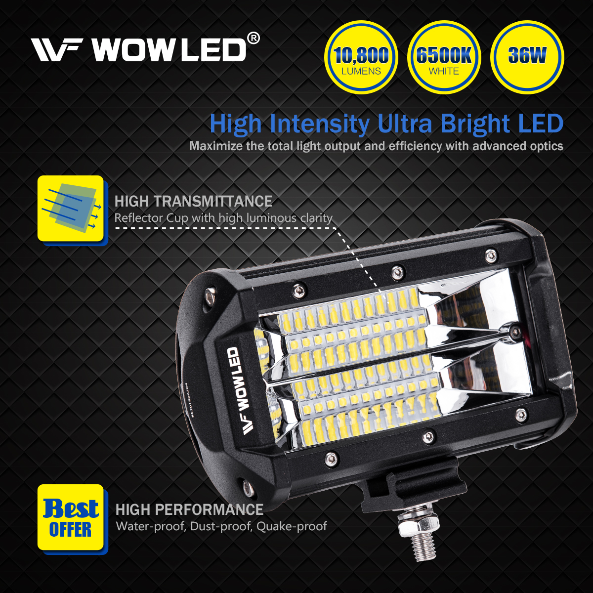 WOWLED LED Work Light Bars, 2x 5 Inch 36W 10800Lumens Two Rows Upgrade Off Road Lights Light Bar, IP67 Offroad Driving Lamp Bar for Car Camp Truck UTE 4x4 12V 24V