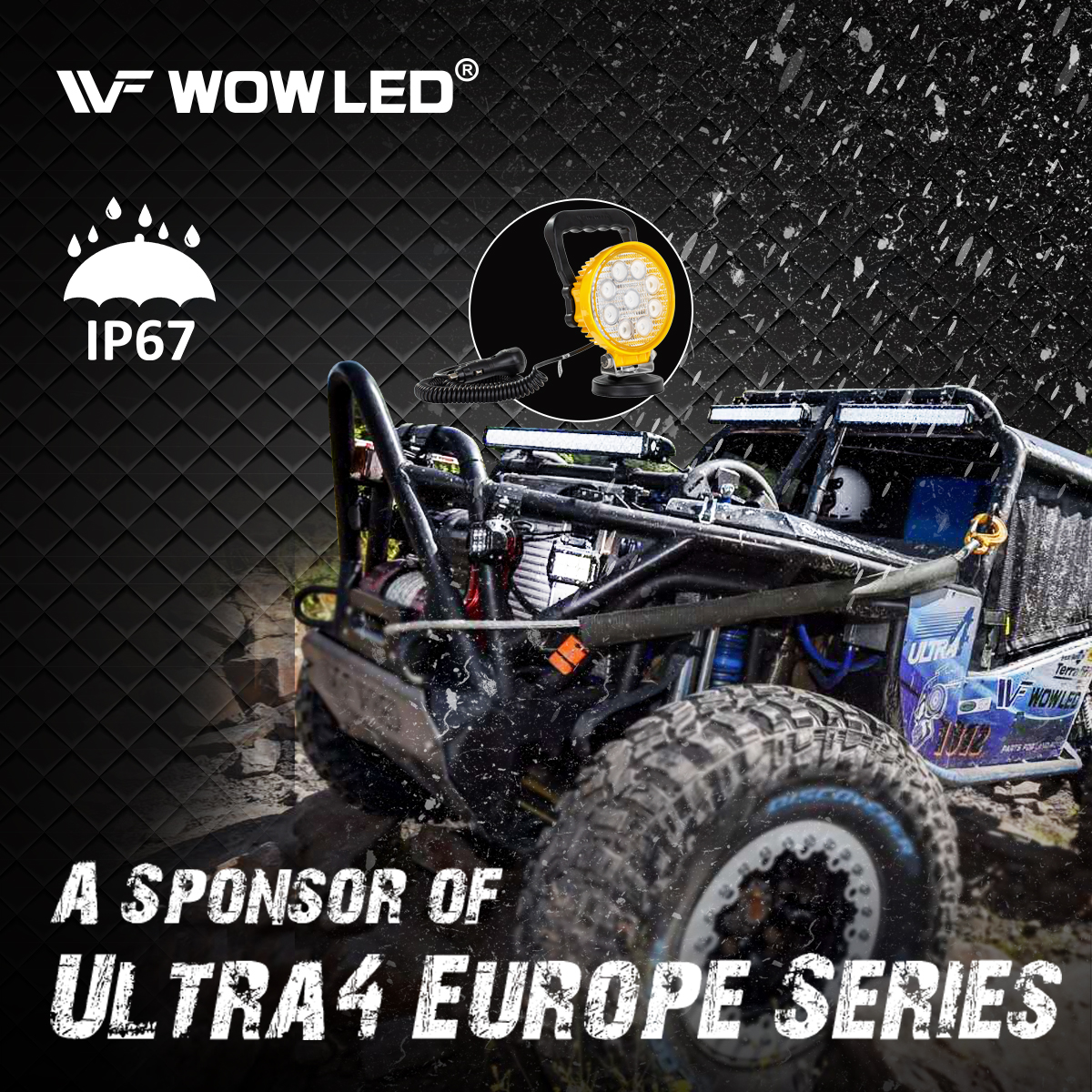 WOWLED Magnetic LED Light Bar with Base, Cigarette Lighter Powered Work Light, 27W Portable Flood Beam Lamp for Truck Tractor Trailer Car Off-Road Boat Engineering Vehicle Maintenance Camping, Round