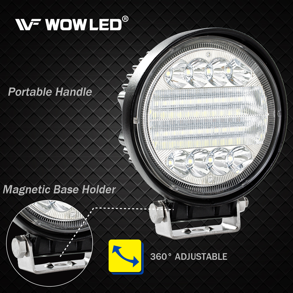 WOWLED LED Work Light, 2PCS 5" 72W Round LED Light Pods Spot Flood Combo Lights 6D Offroad Driving Work Fog Lights IP67 for Trucks Car 4x4 Camp Light