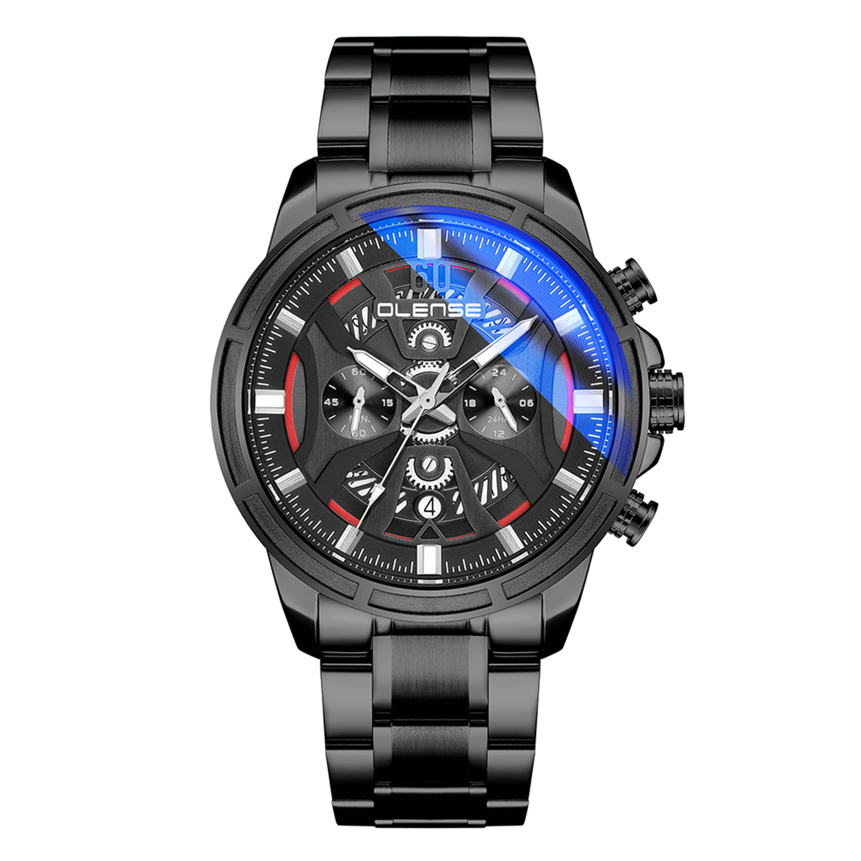 OLENSE - Luxury Watch for Men, Multi-functional, Quartz, Waterproof, 47mm, Black