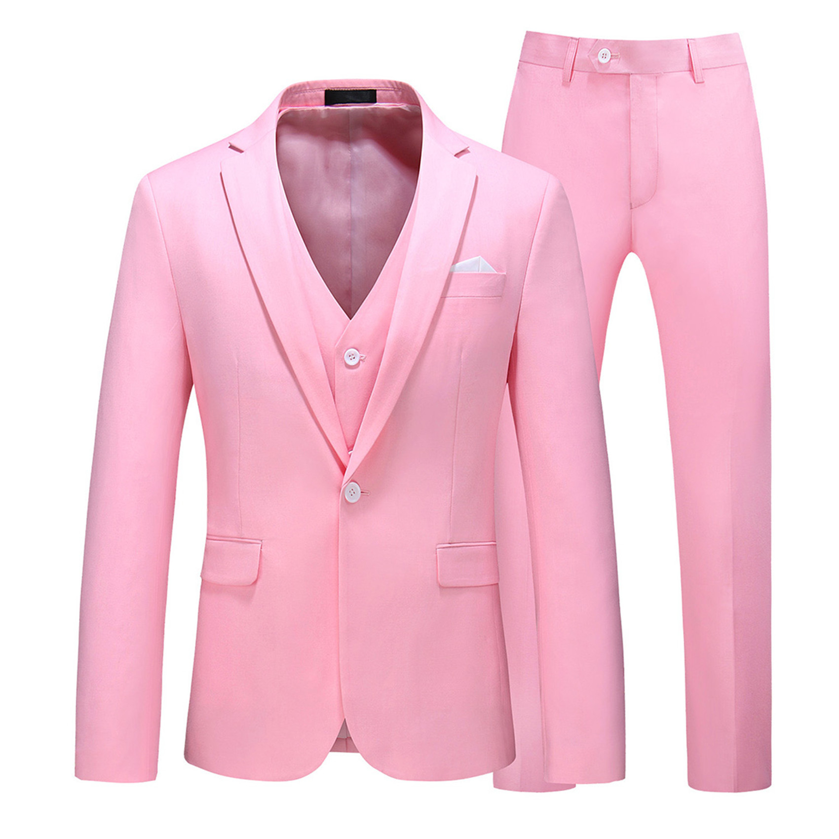 3 Piece Suit for Men, Slim Fit, Plain, Light Pink (1 Button)