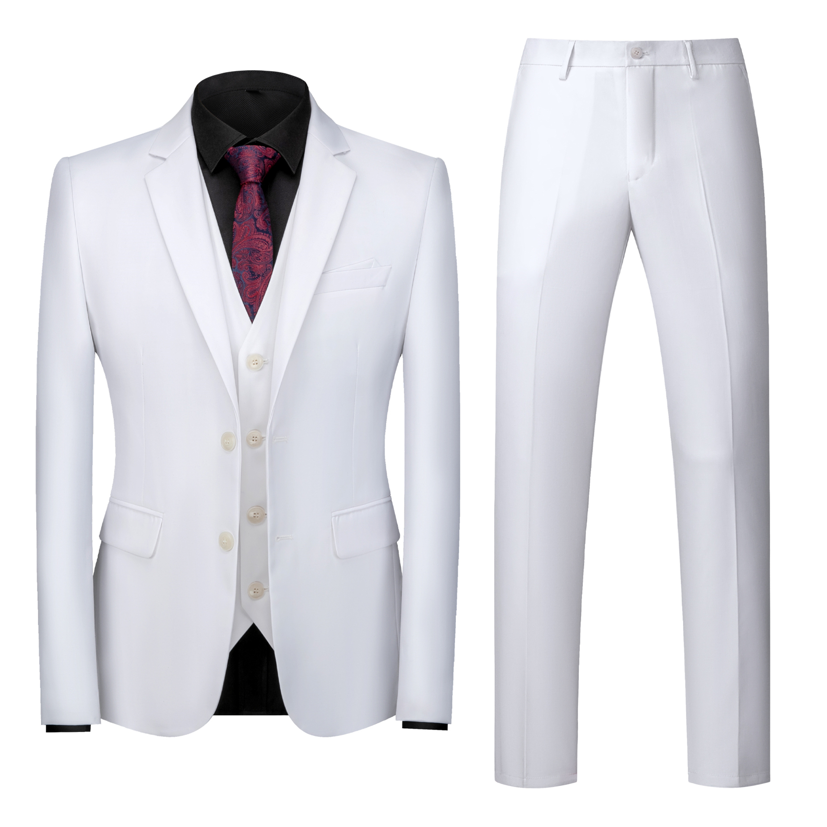 Men’s 3 Piece Solid Suit in White