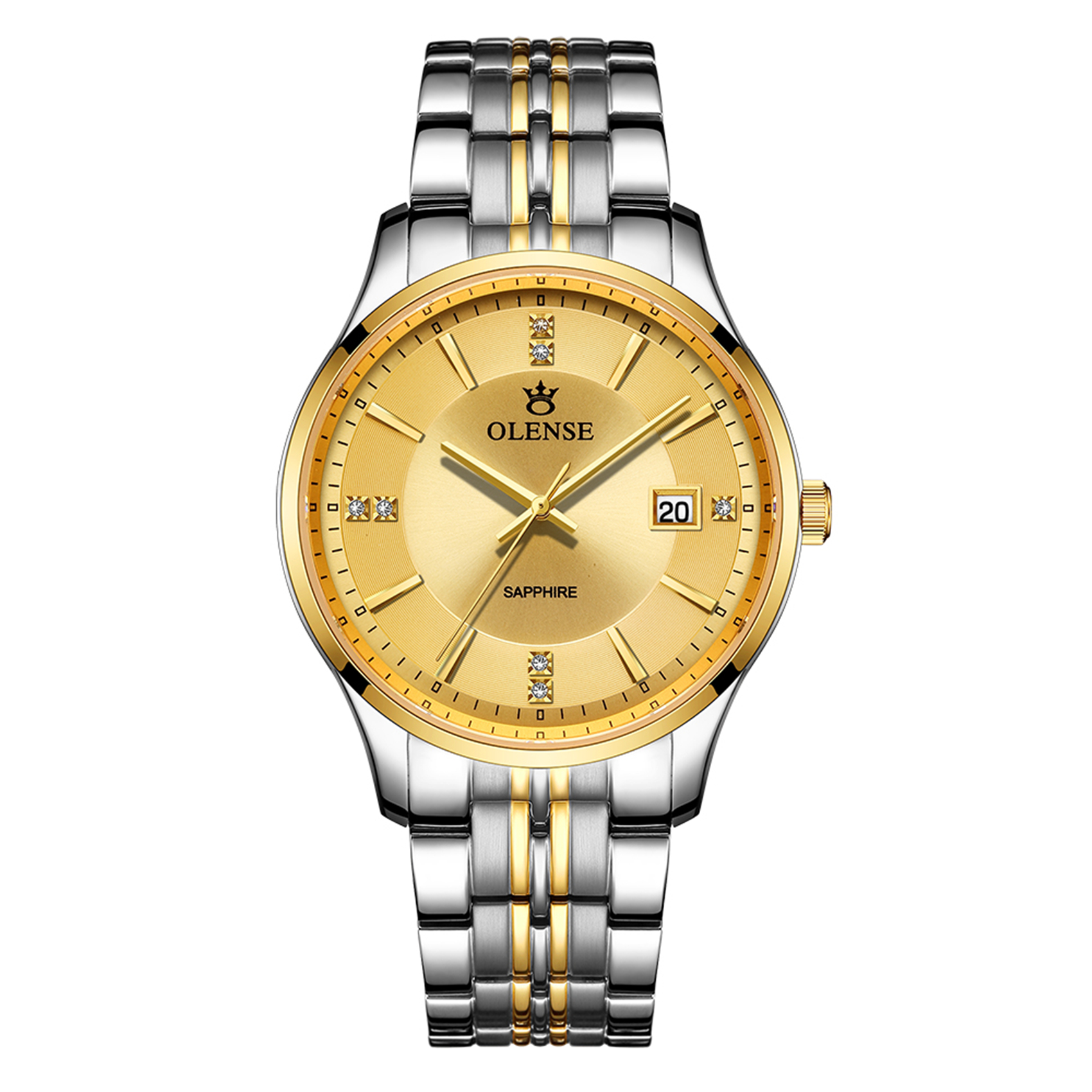 OLENSE - Luxury Dress Watch for Men, Diamond, Calendar, Quartz, Gold Dial
