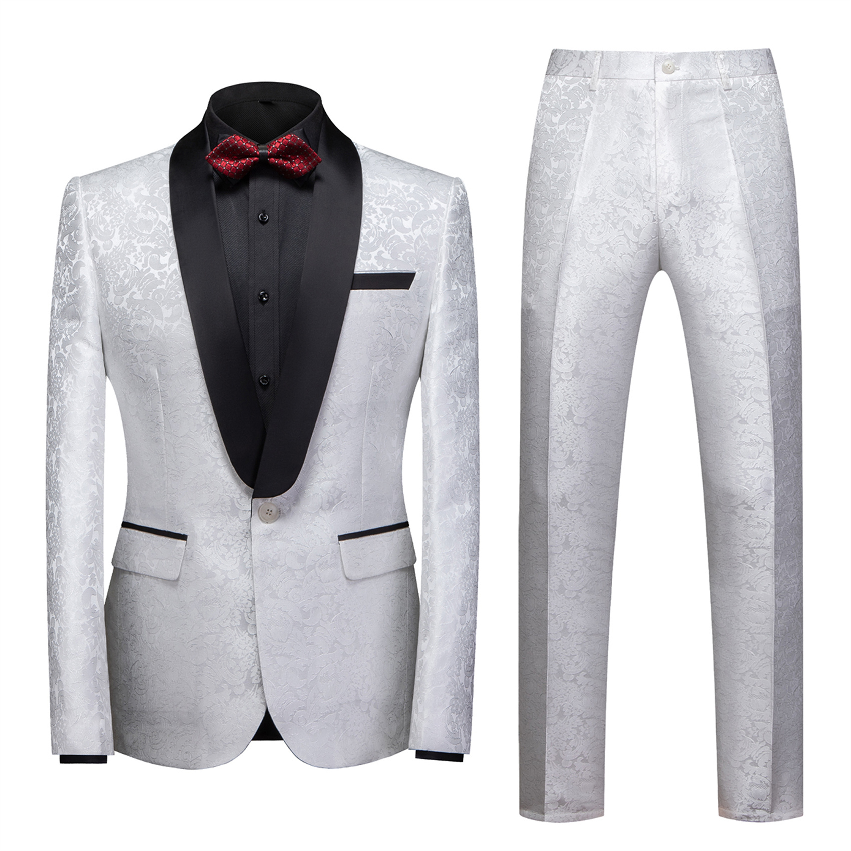 2 Piece Wedding Tuxedos for Men, Printed, Slim Fit, White & Black