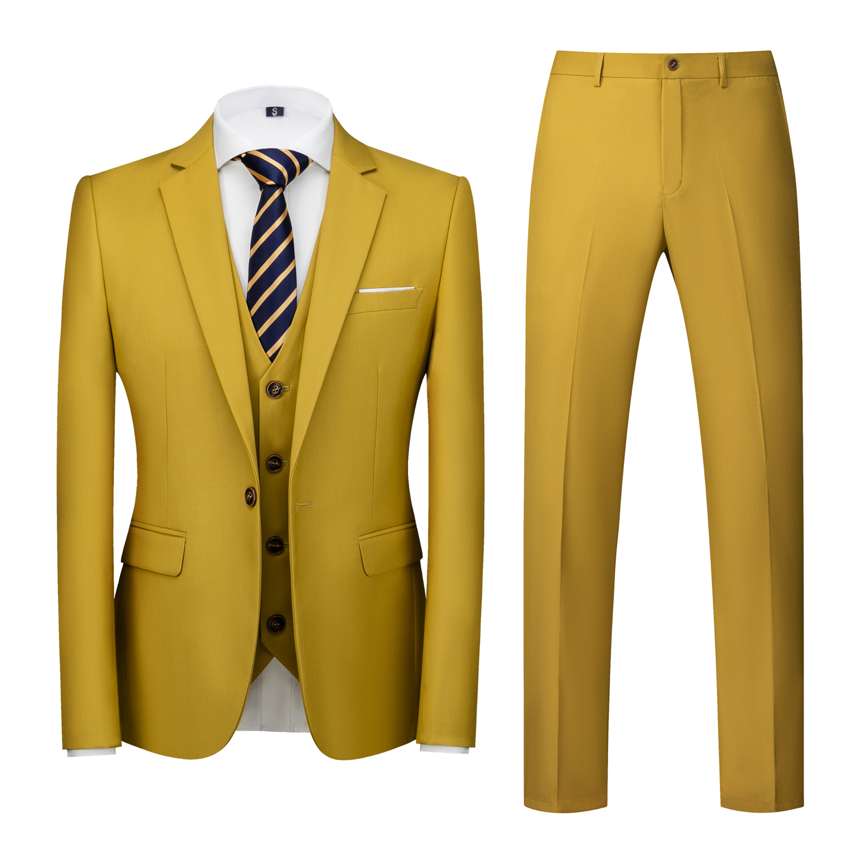 3 Piece Mustard Suit for Men, Slim Fit (1 Button)