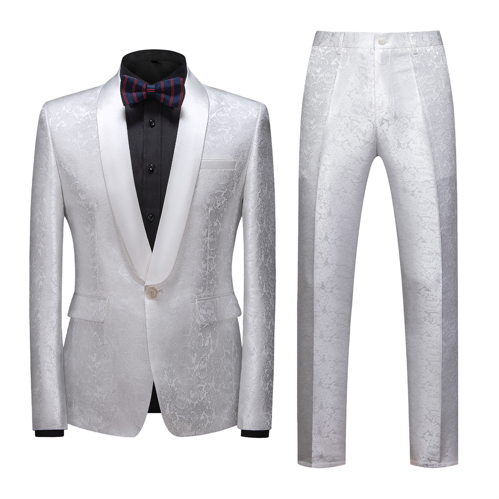 2 Piece Wedding Tuxedos for Men, Printed, Slim Fit, White
