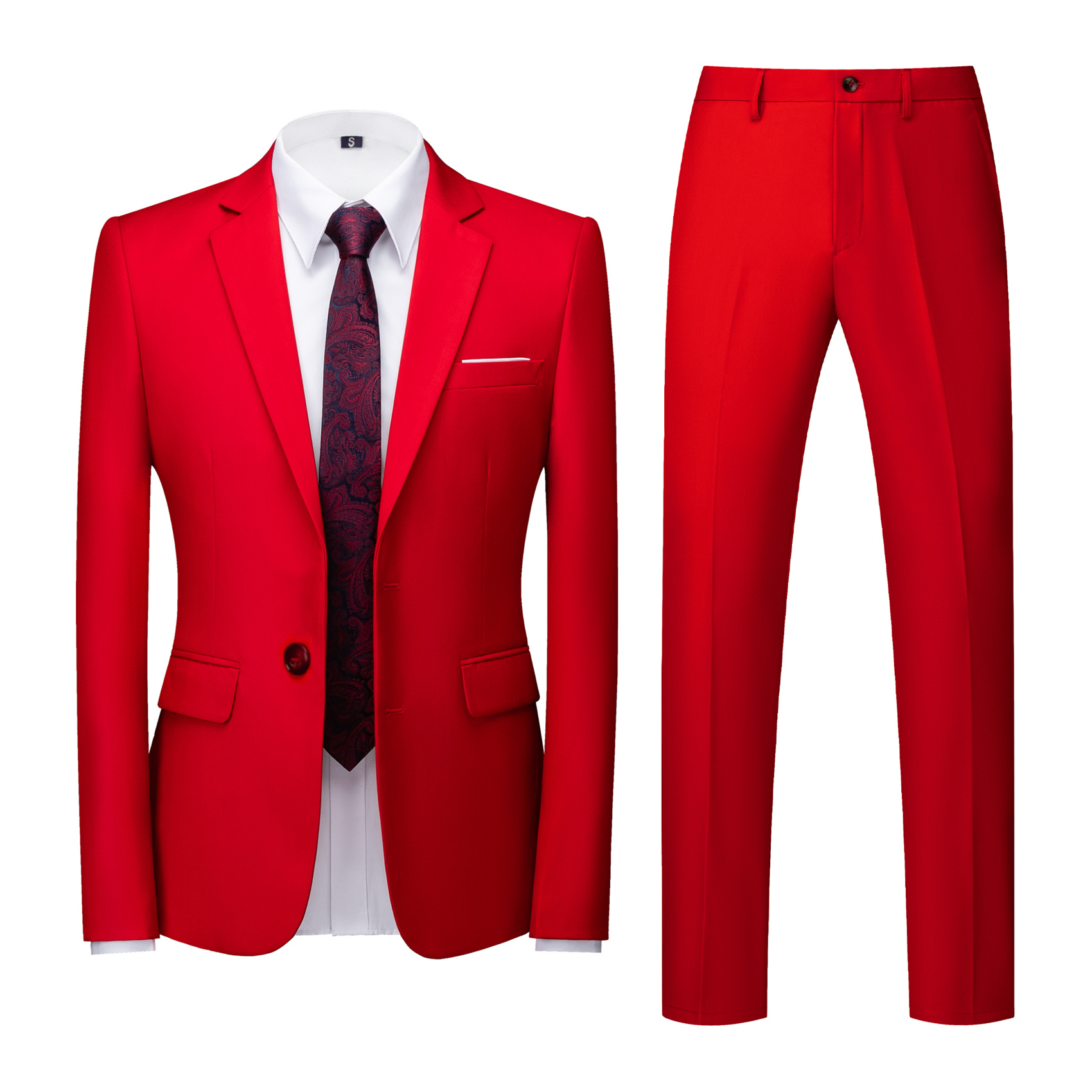 3 Piece Red Suit for Men, Slim Fit (1 Button)