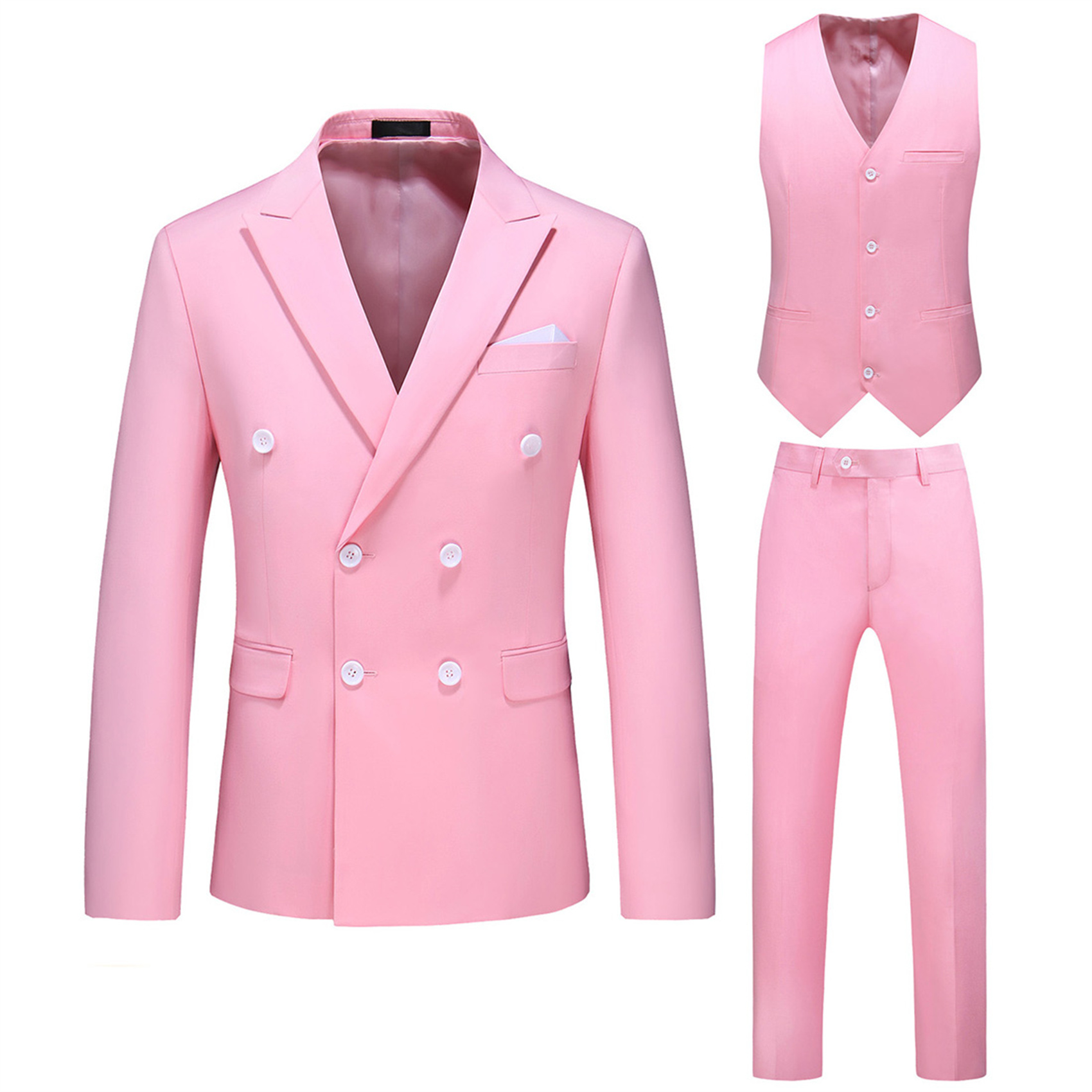 2 Piece Double Breasted Suit for Men, Slim Fit, Light Pink