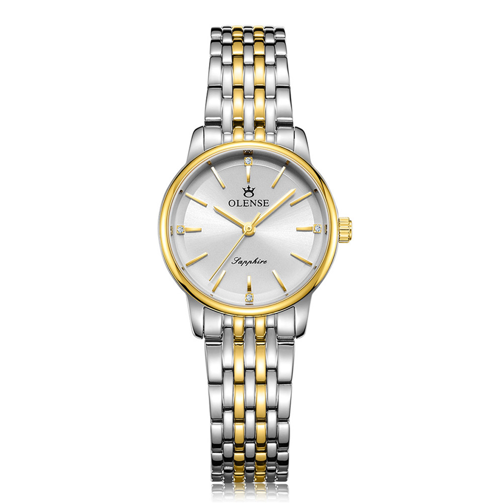 OLENSE - Ladies Luxury Wristwatch, Diamond, Stainless Steel, Calendar, Silver & Gold