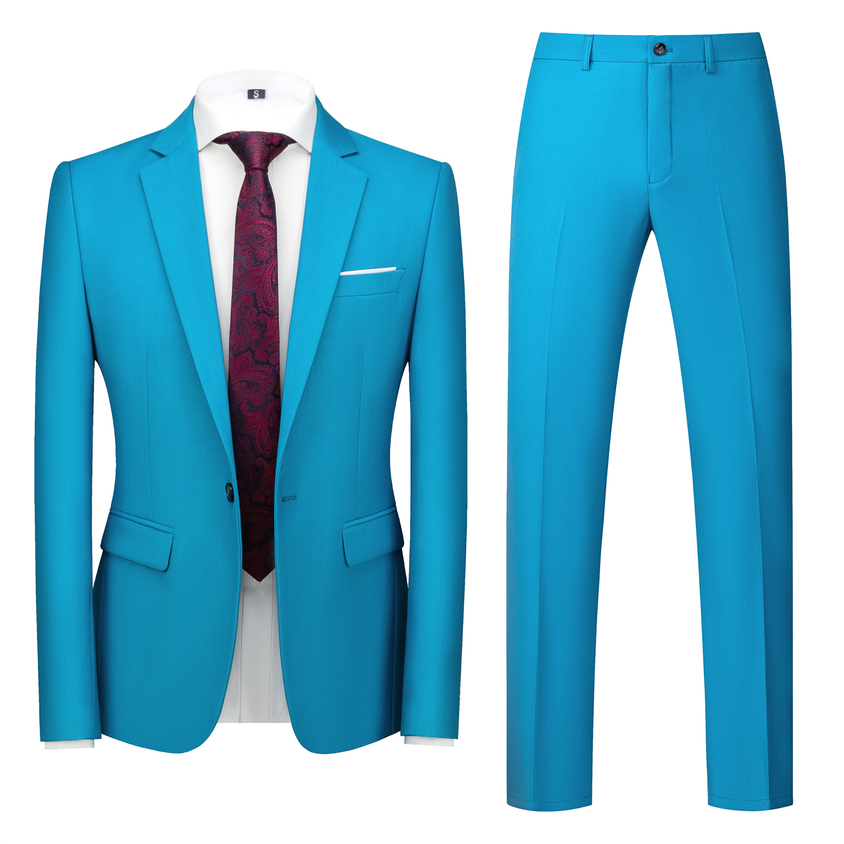 2 Piece Suit for Men, Lake Blue, Slim Fit (1 Button)