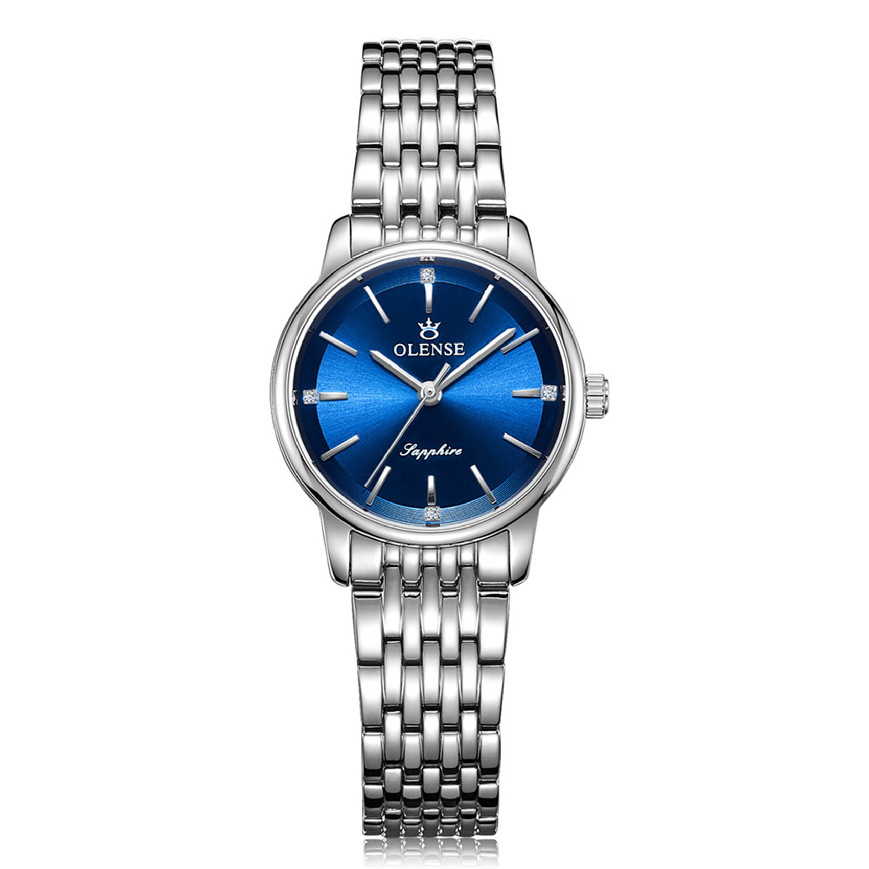 OLENSE - Ladies Classic Watch, Diamond, Stainless Steel, Calendar, Blue Dial
