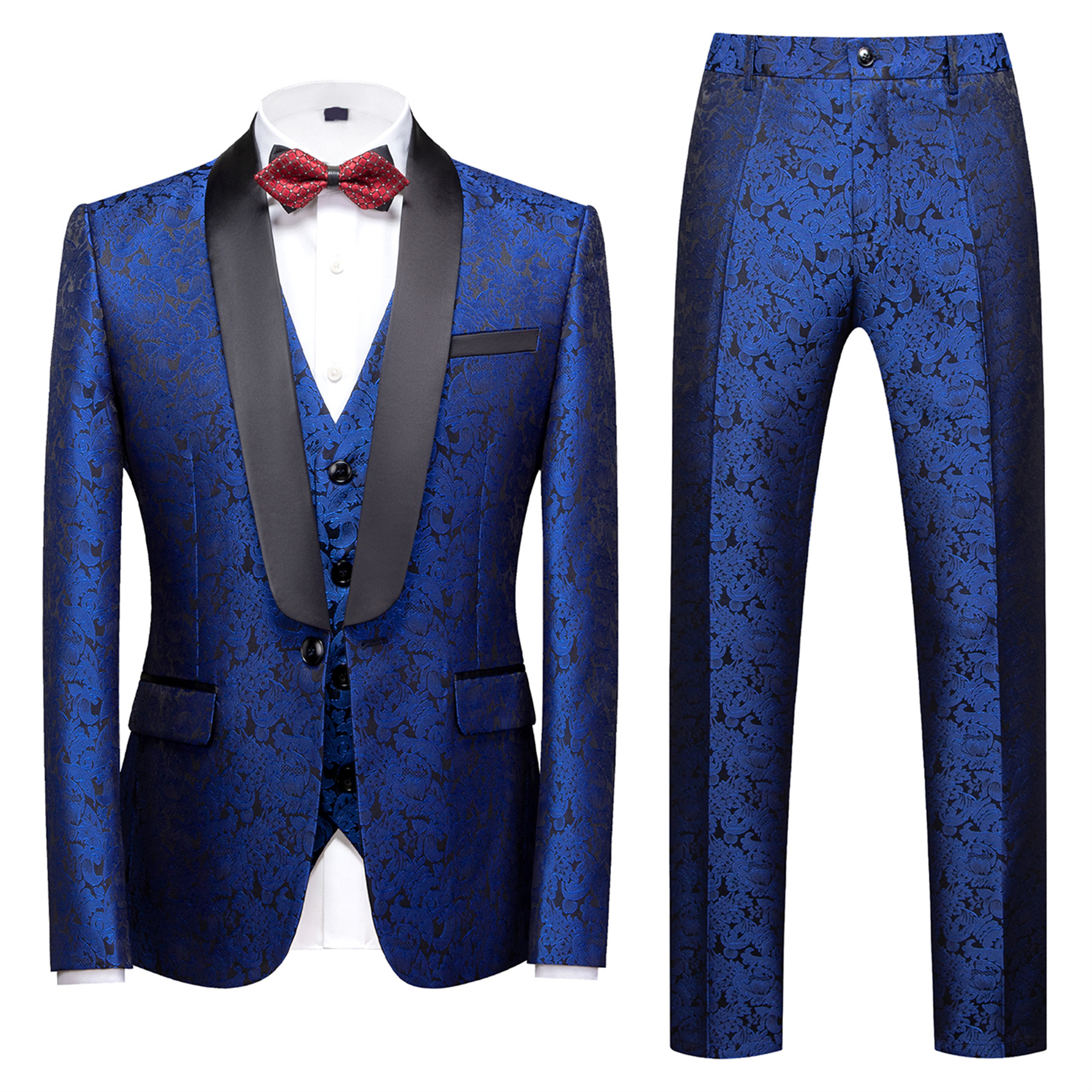 3 Piece Wedding Tuxedo for Men, Printed, Slim Fit, Blue