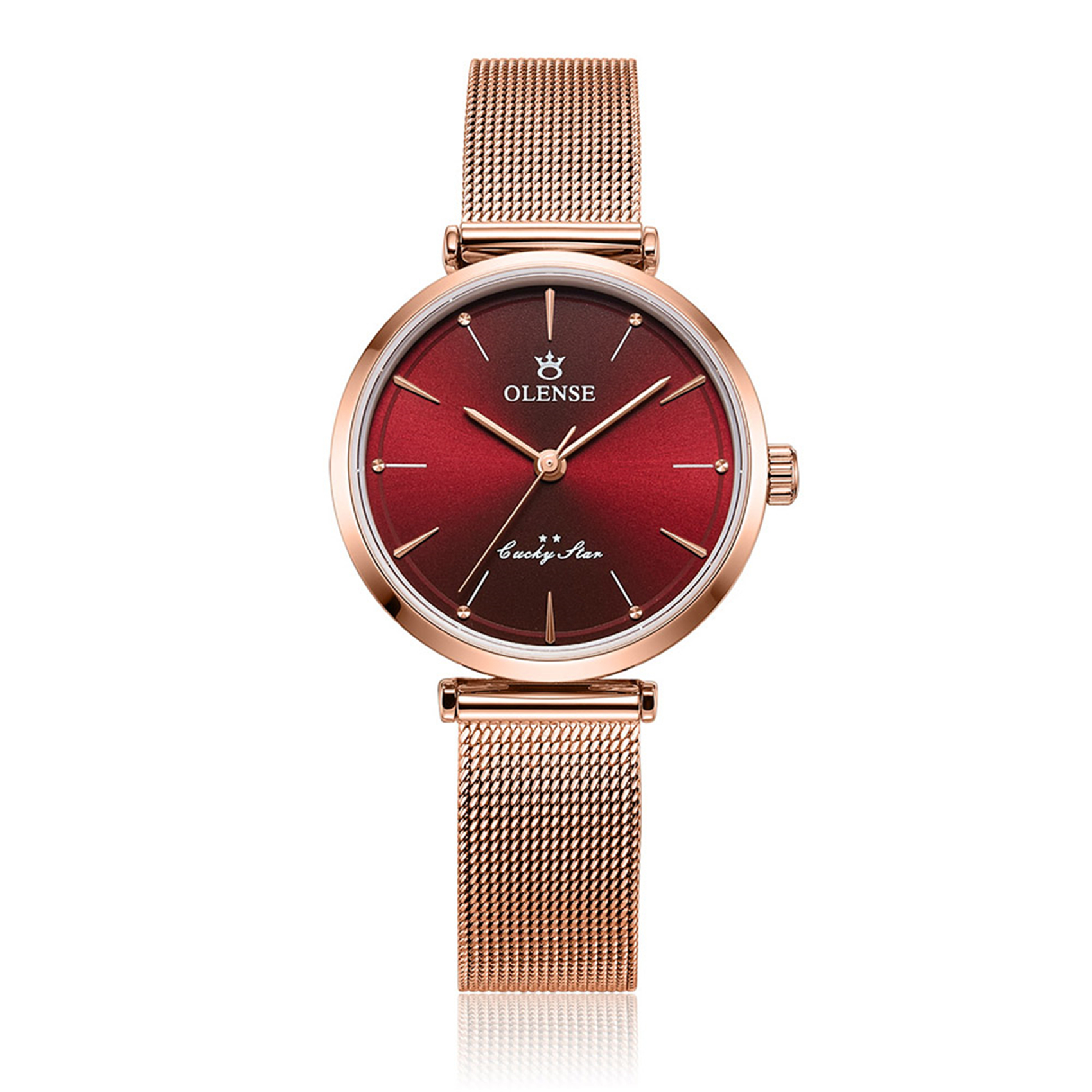 OLENSE - Ladies Classic Watch, Stainless Steel, 29mm, Rose Gold & Red
