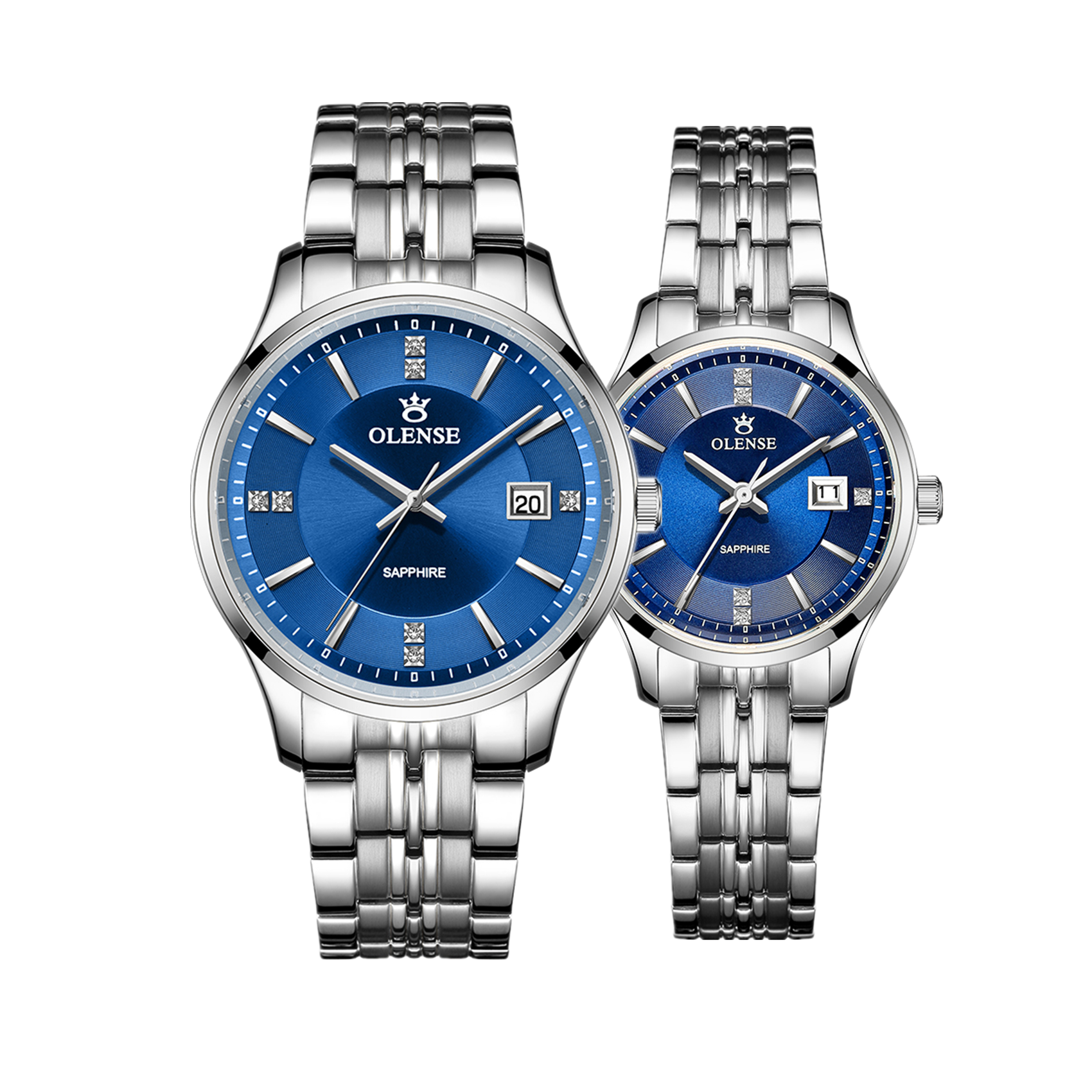 OLENSE - Luxury Couple Watch, His & Her Sets, Lover Gift, Silver & Blue