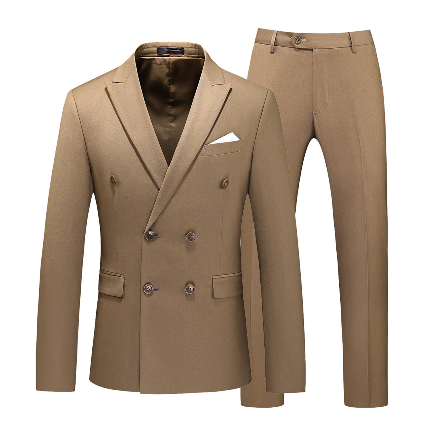 2 Piece Double Breasted Suit for Men, Slim Fit, Khaki
