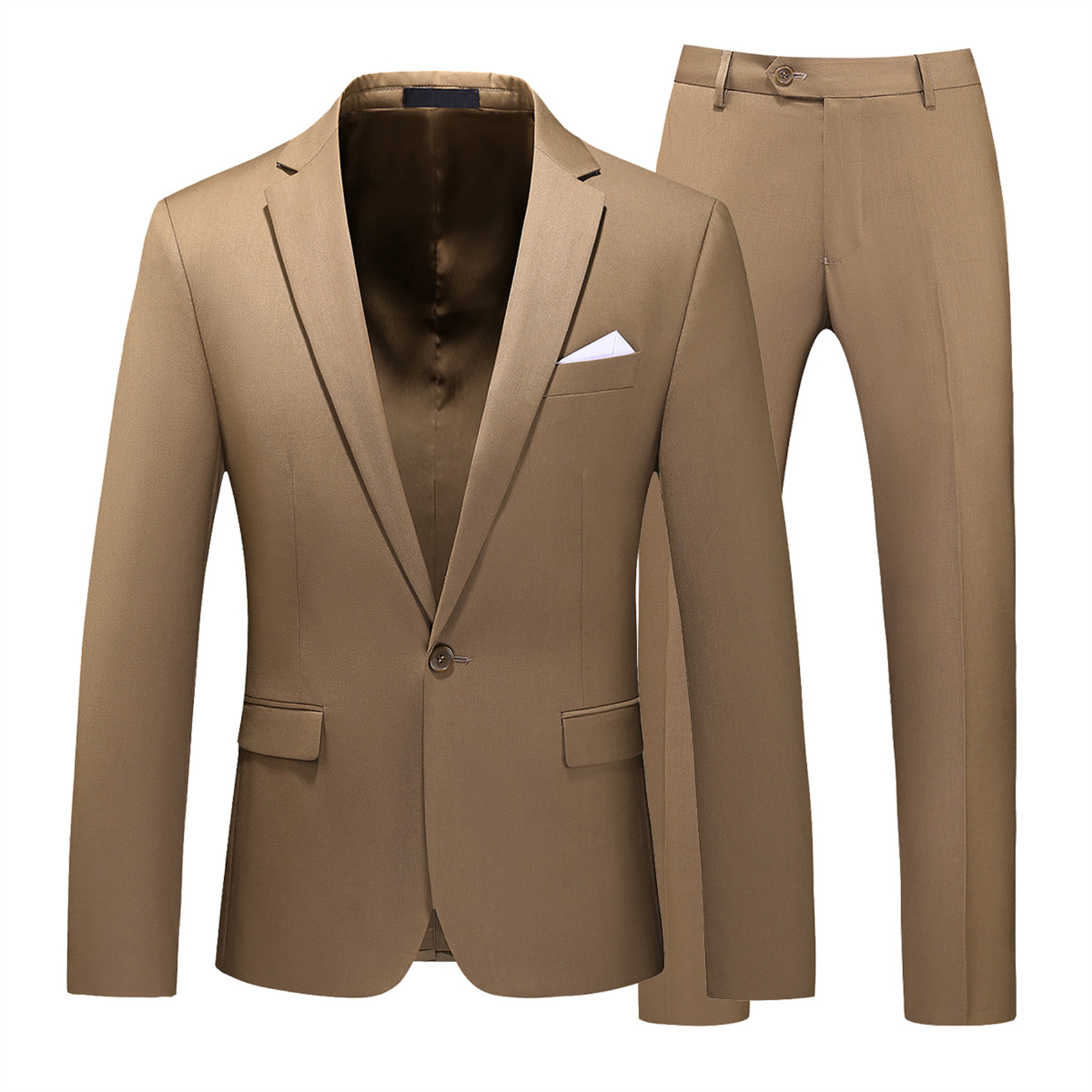 2 Piece Suit for Men, Plain, Khaki, Skinny (1 Button)