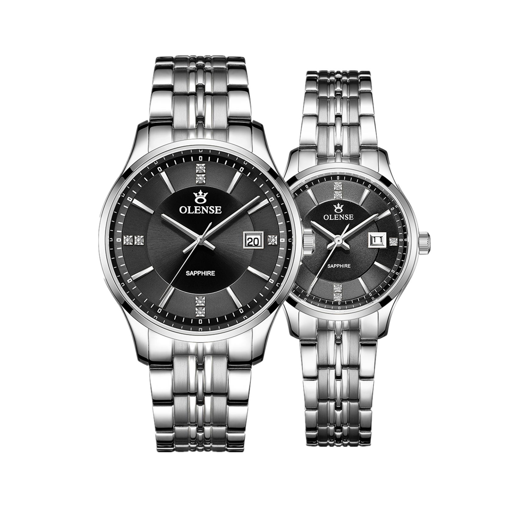 OLENSE - Luxury Couple Watch, His & Her Sets, Lover Gift, Silver & Black