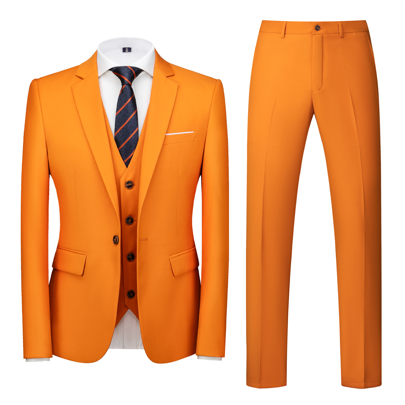 3 Piece Orange Suit for Men, Slim Fit (1 Button)