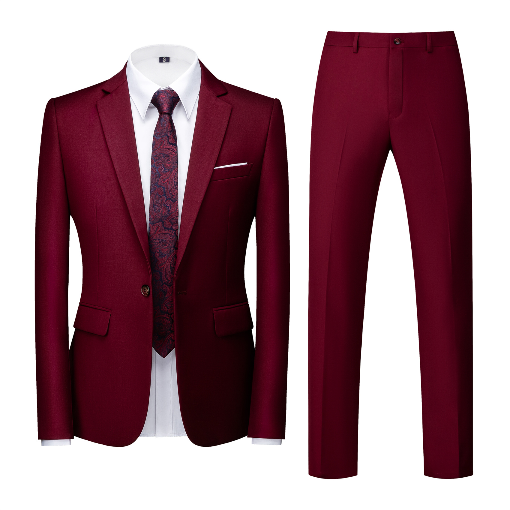 2 Piece Suit for Men, Burgundy, Slim Fit (1 Button)