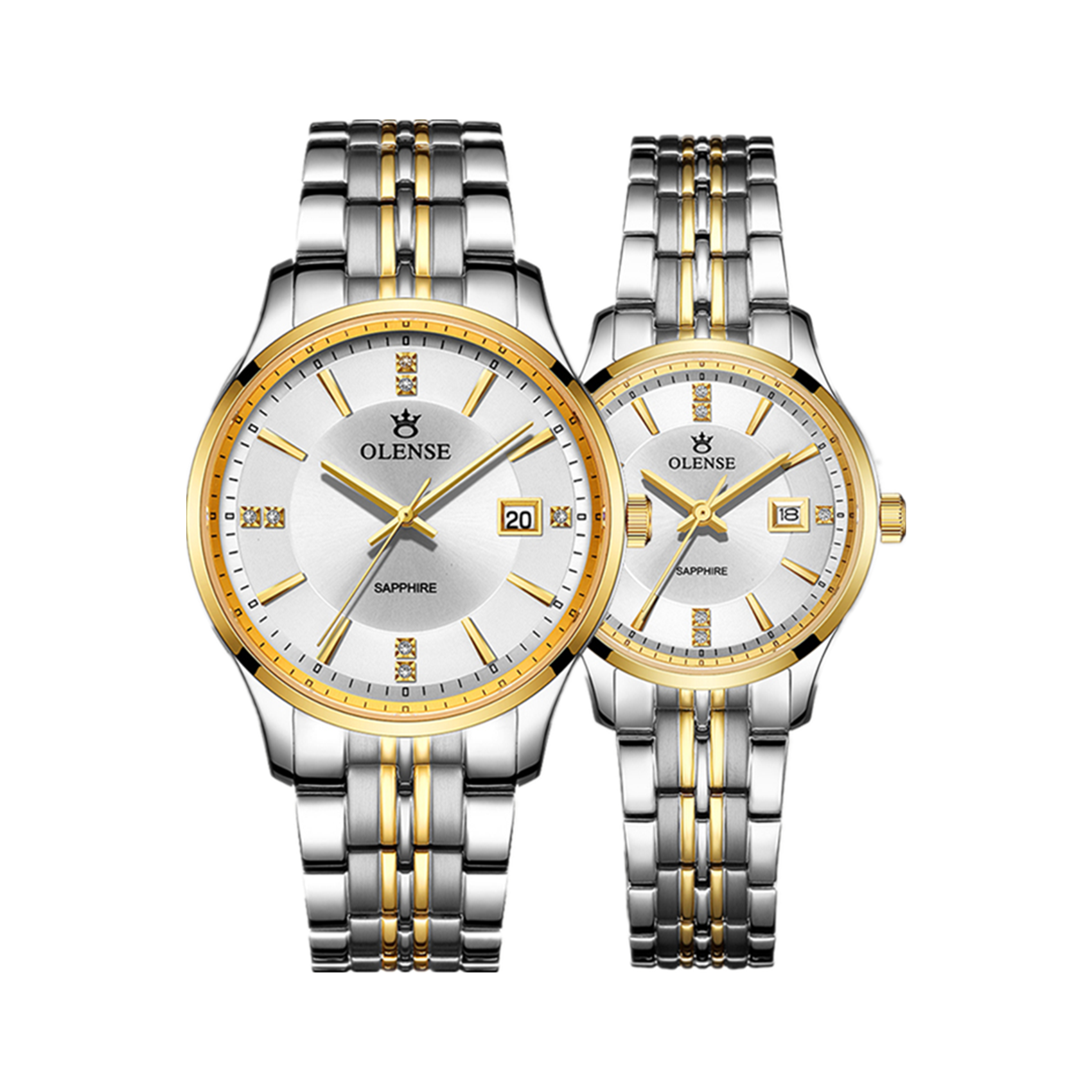 OLENSE - Luxury Couple Watch, His & Her Sets, Lover Gift, Silver & Gold