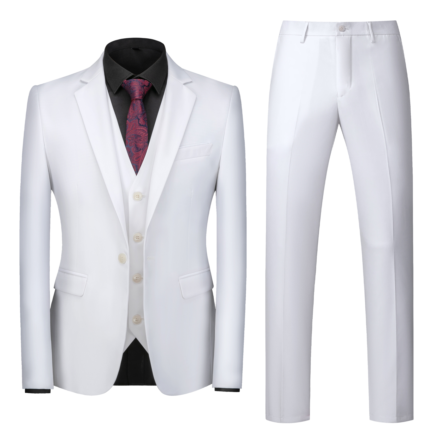 3 Piece White Suit for Men, Slim Fit (1 Button)