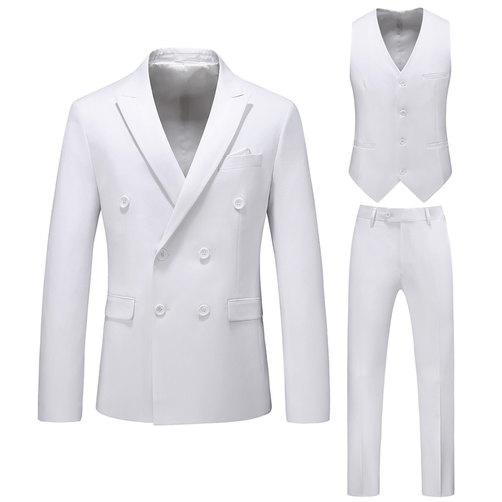 3 Piece Double Breasted Suit for Men, Slim Fit, White