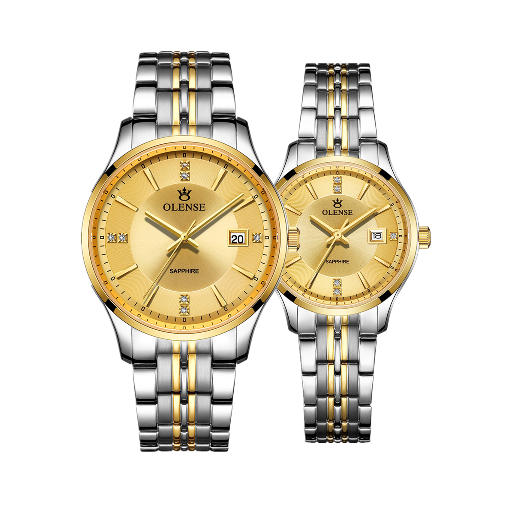 OLENSE - Luxury Couple Watch, His & Her Sets, Lover Gift, Silver & Gold