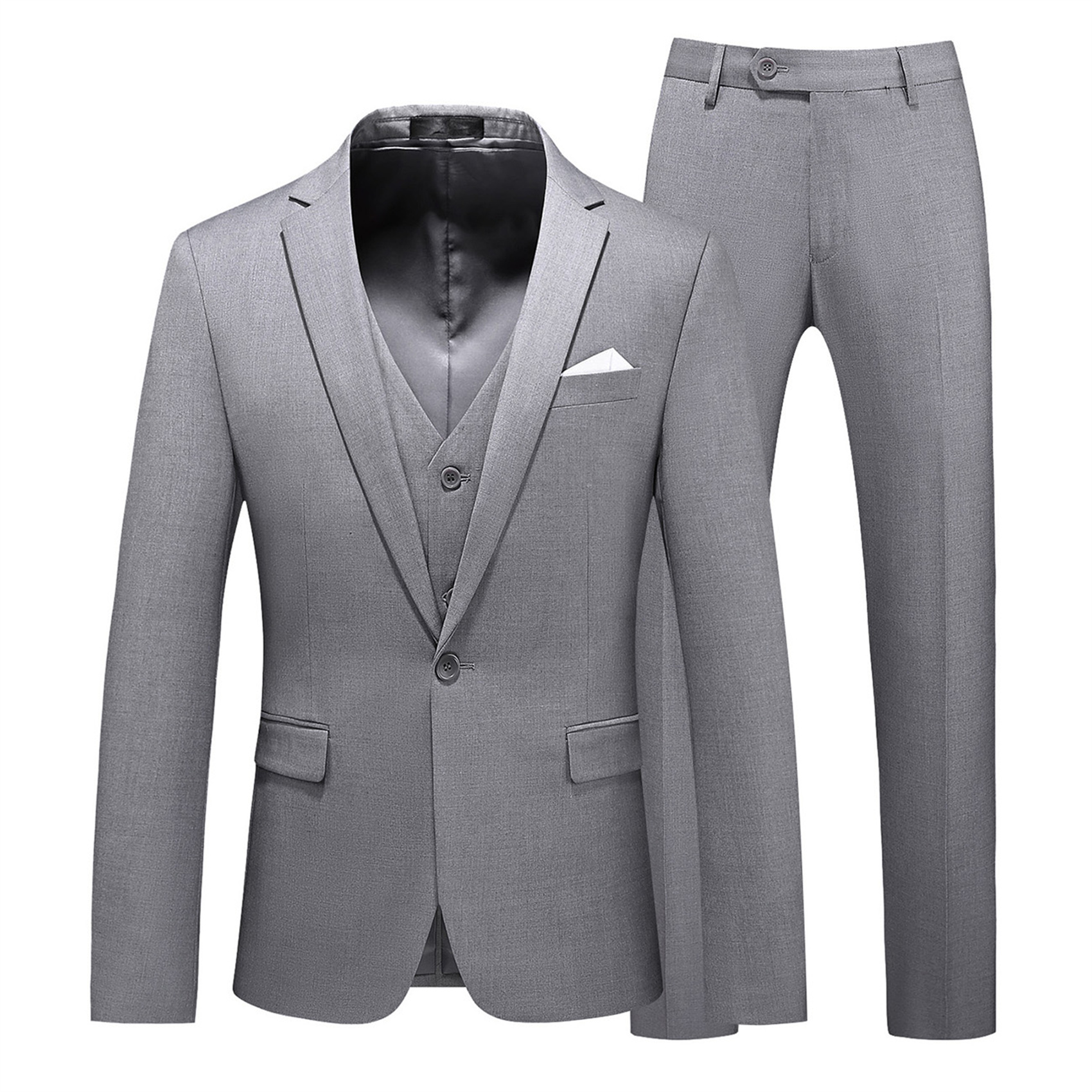 3 Piece Suit for Men,  Plain, Skinny,Light Grey (1 Button)