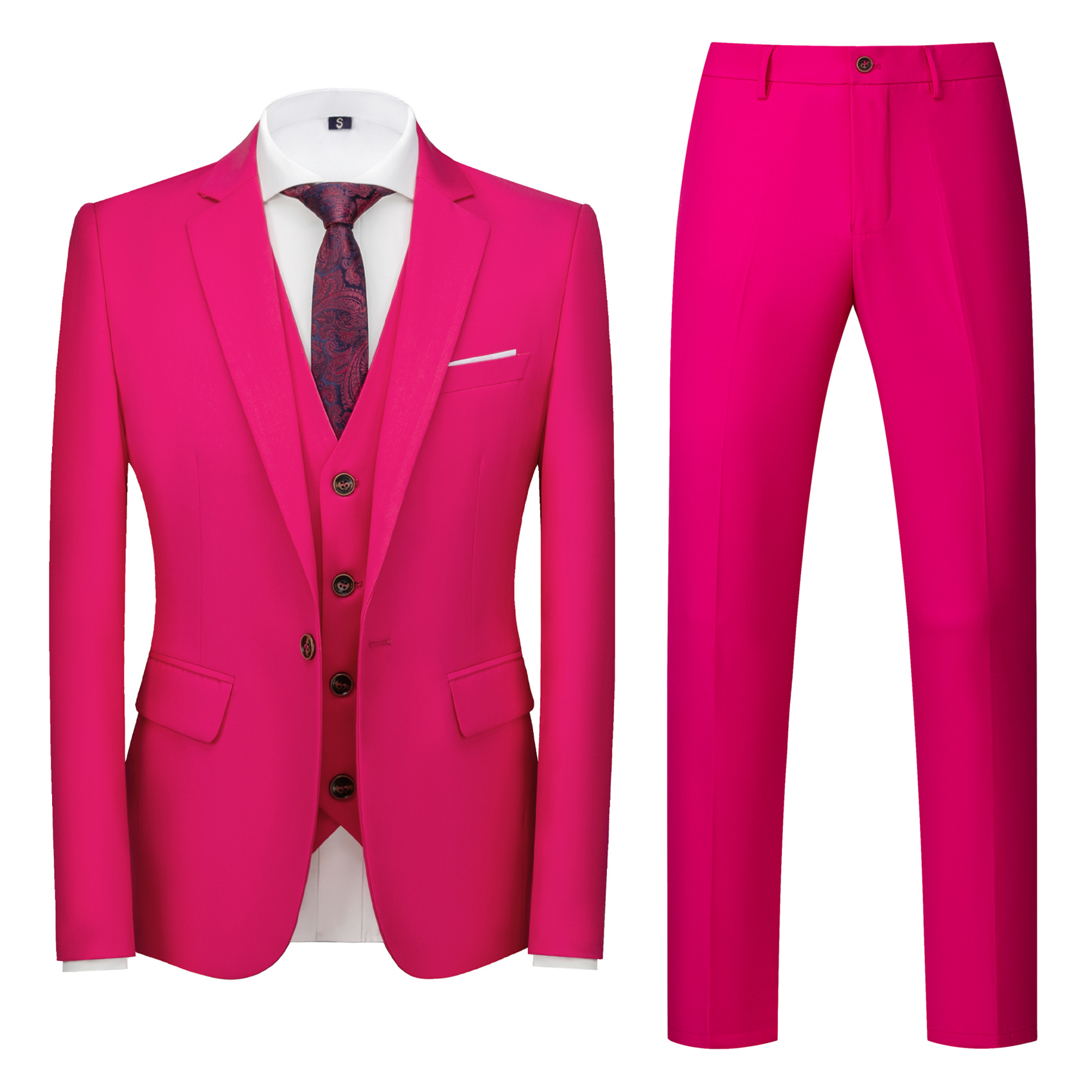 3 Piece Hot Pink Suit for Men, Slim Fit (1 Button)