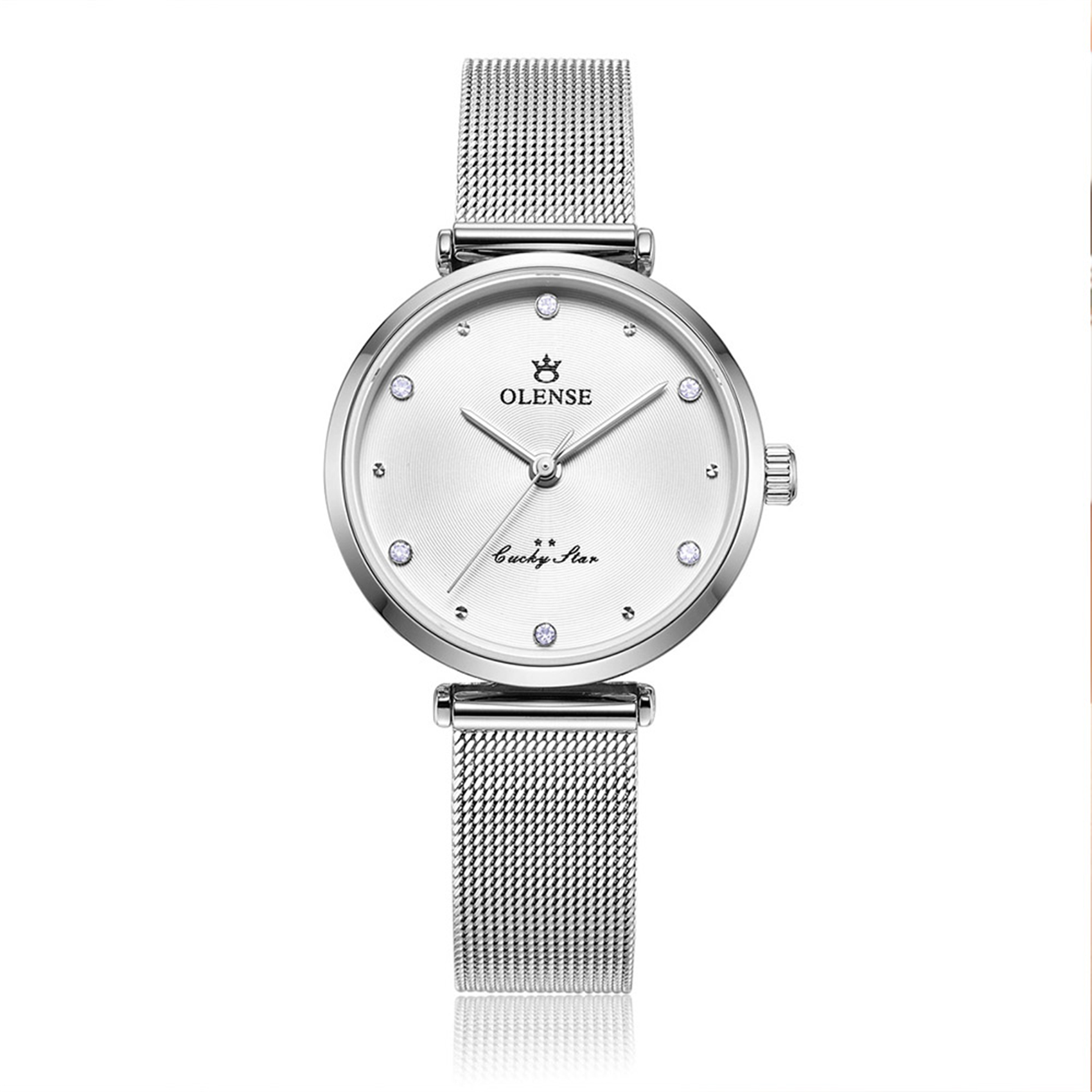OLENSE - Casual Watch for Women, Stainless Steel Mesh, 29mm, Silver