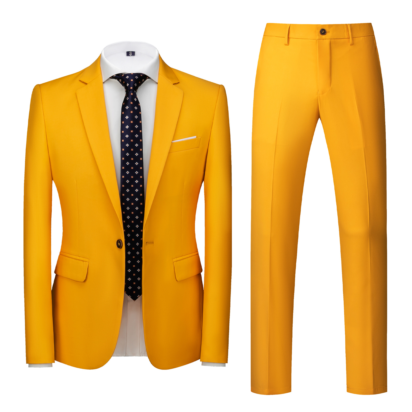 2 Piece Suit for Men, Yellow, Slim Fit (1 Button)