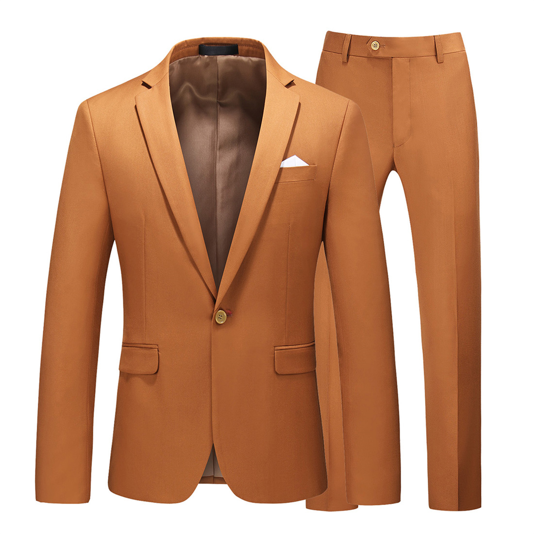 2 Piece Suit for Men, Plain, Brown, Skinny (1 Button)