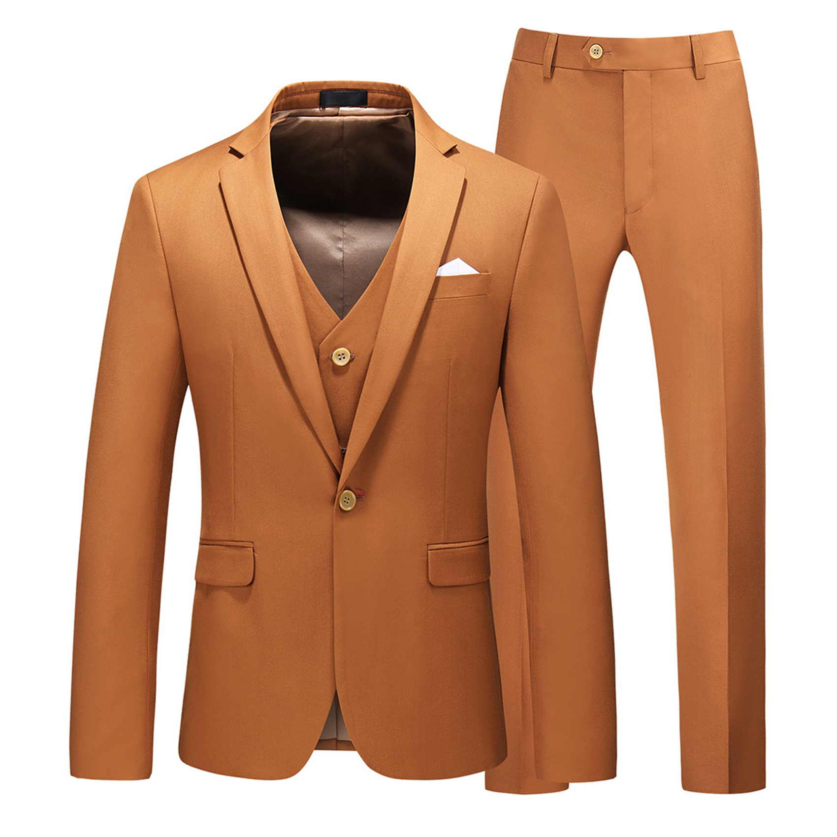 3 Piece Suit for Men, Plain, Brown, Skinny (1 Button)