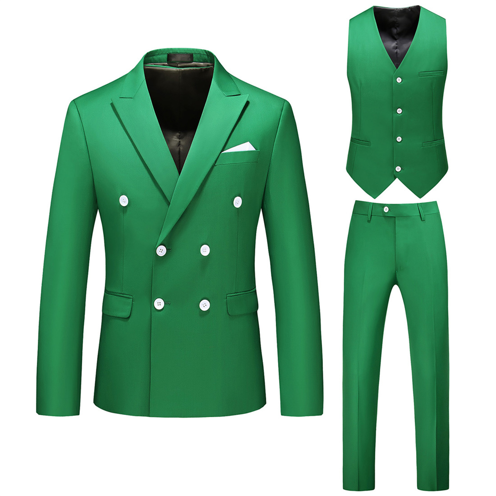 3 Piece Double Breasted Suit for Men, Slim Fit, Green