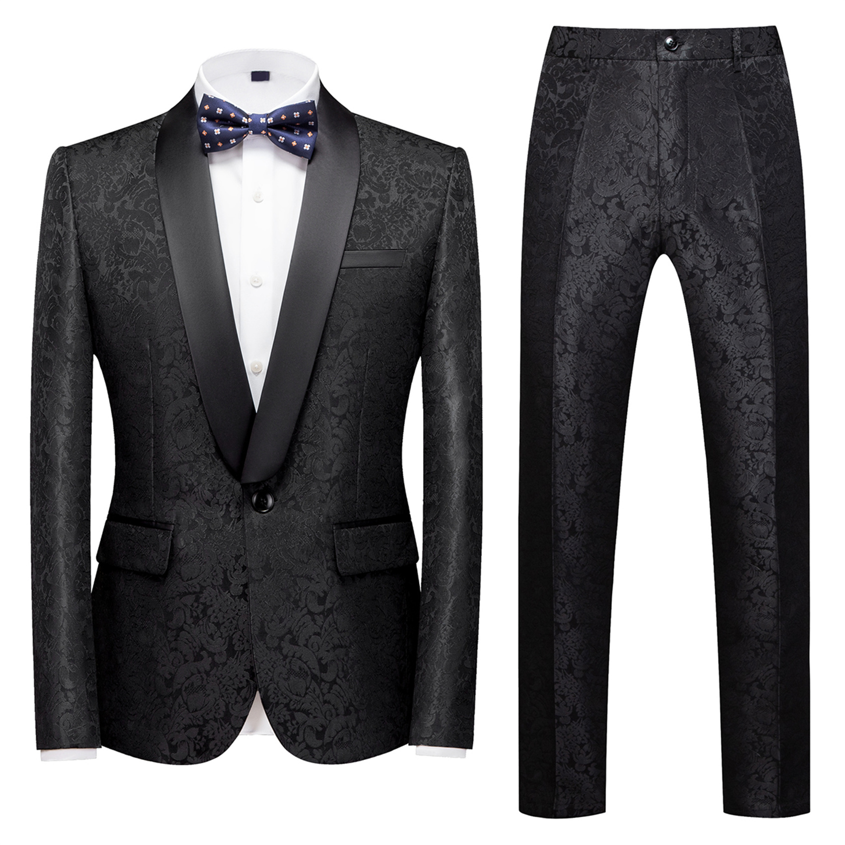 2 Piece Wedding Tuxedo for Men, Printed, Slim Fit, Black