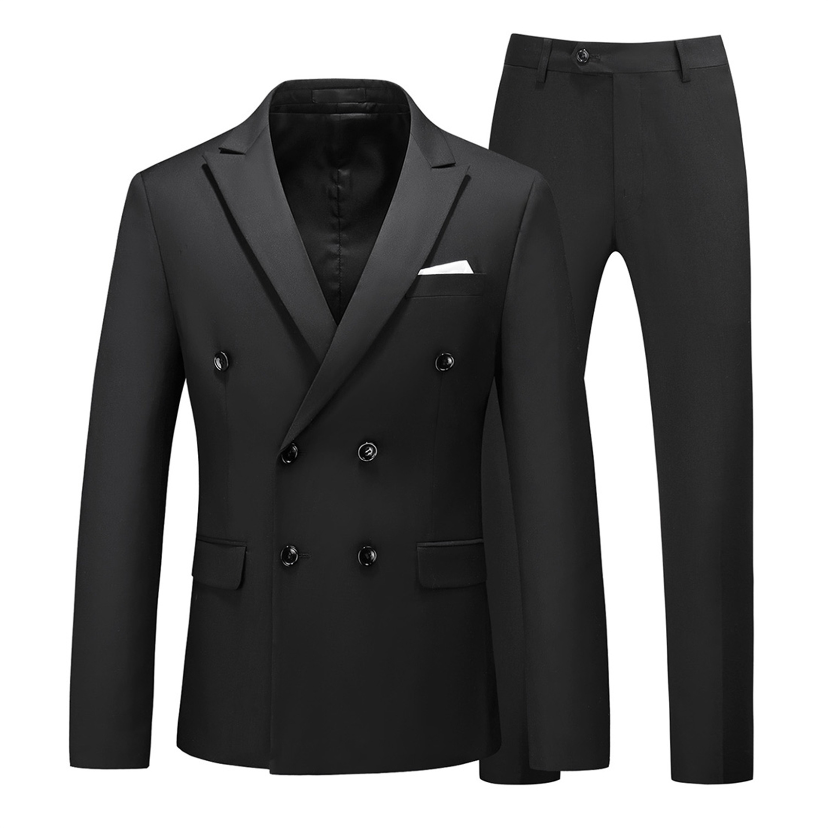 2 Piece Double Breasted Suit for Men, Slim Fit, Black