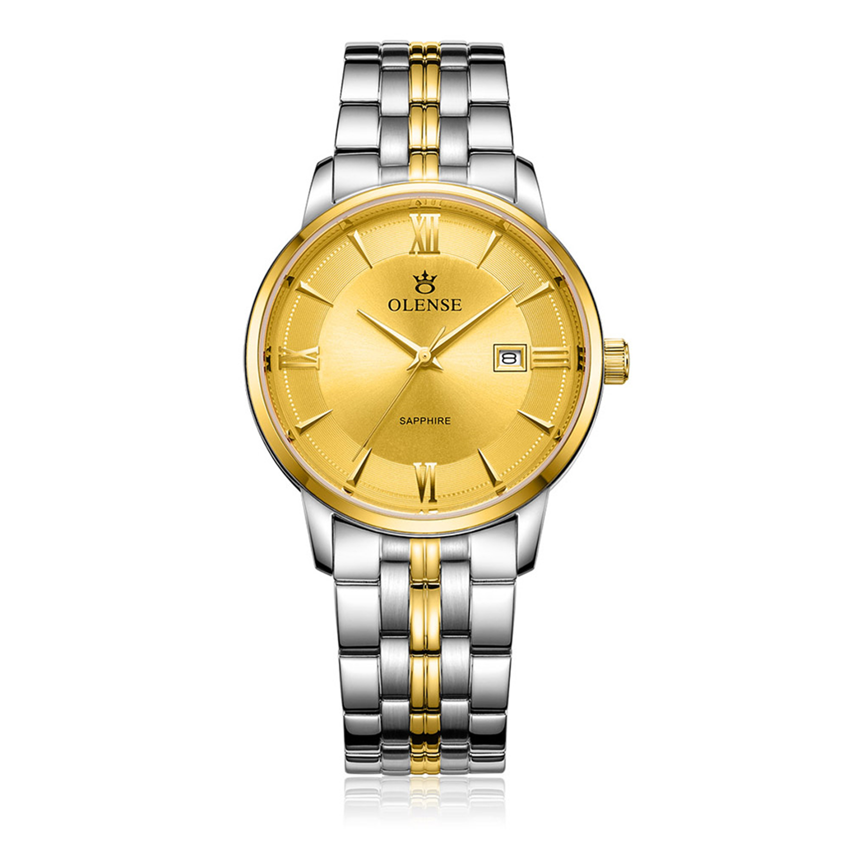 OLENSE - Men's Gold Wristwatch, Analog, Date, Bracelet, 39mm