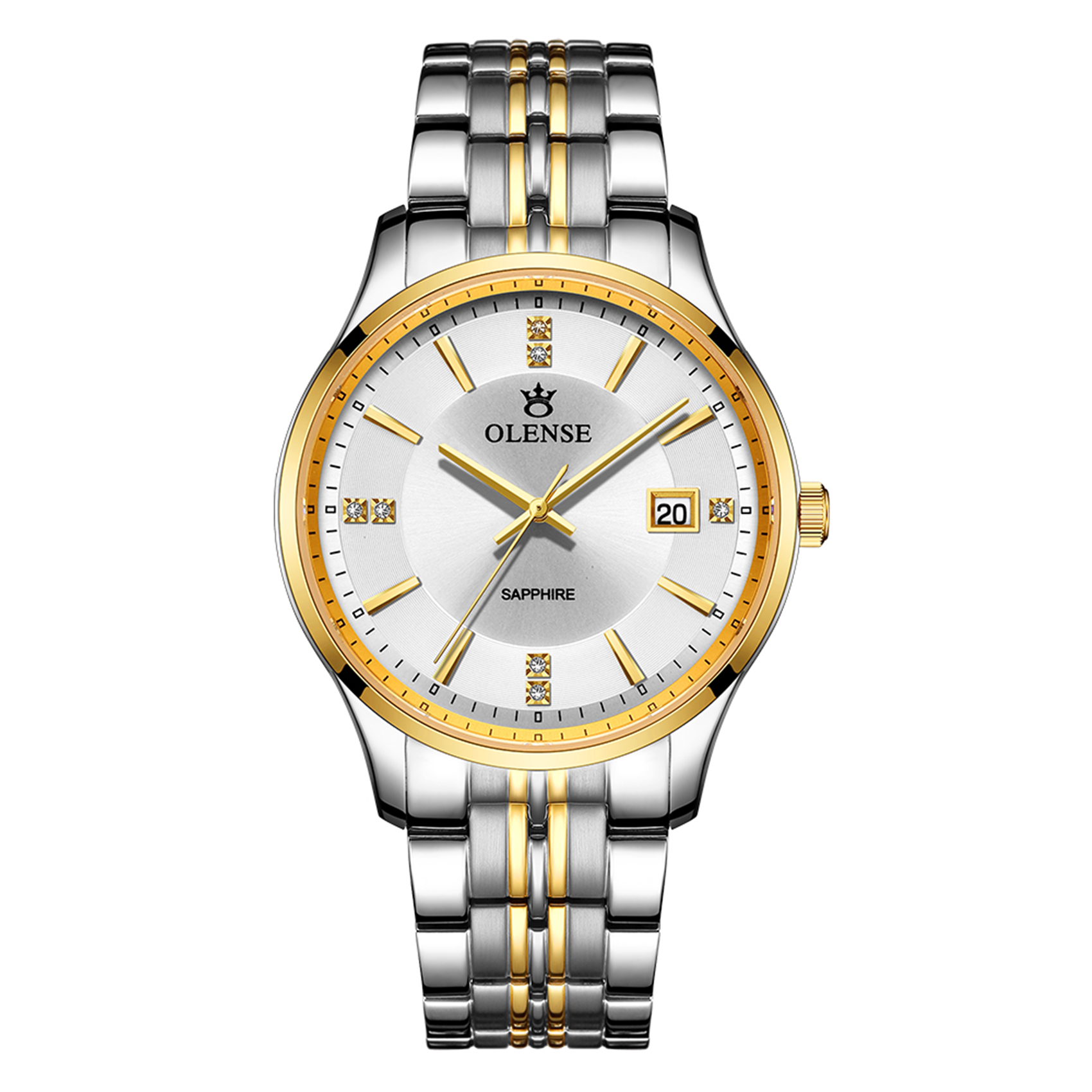 OLENSE - Luxury Dress Watch for Men, Diamond, Calendar, Quartz, Silver & Gold