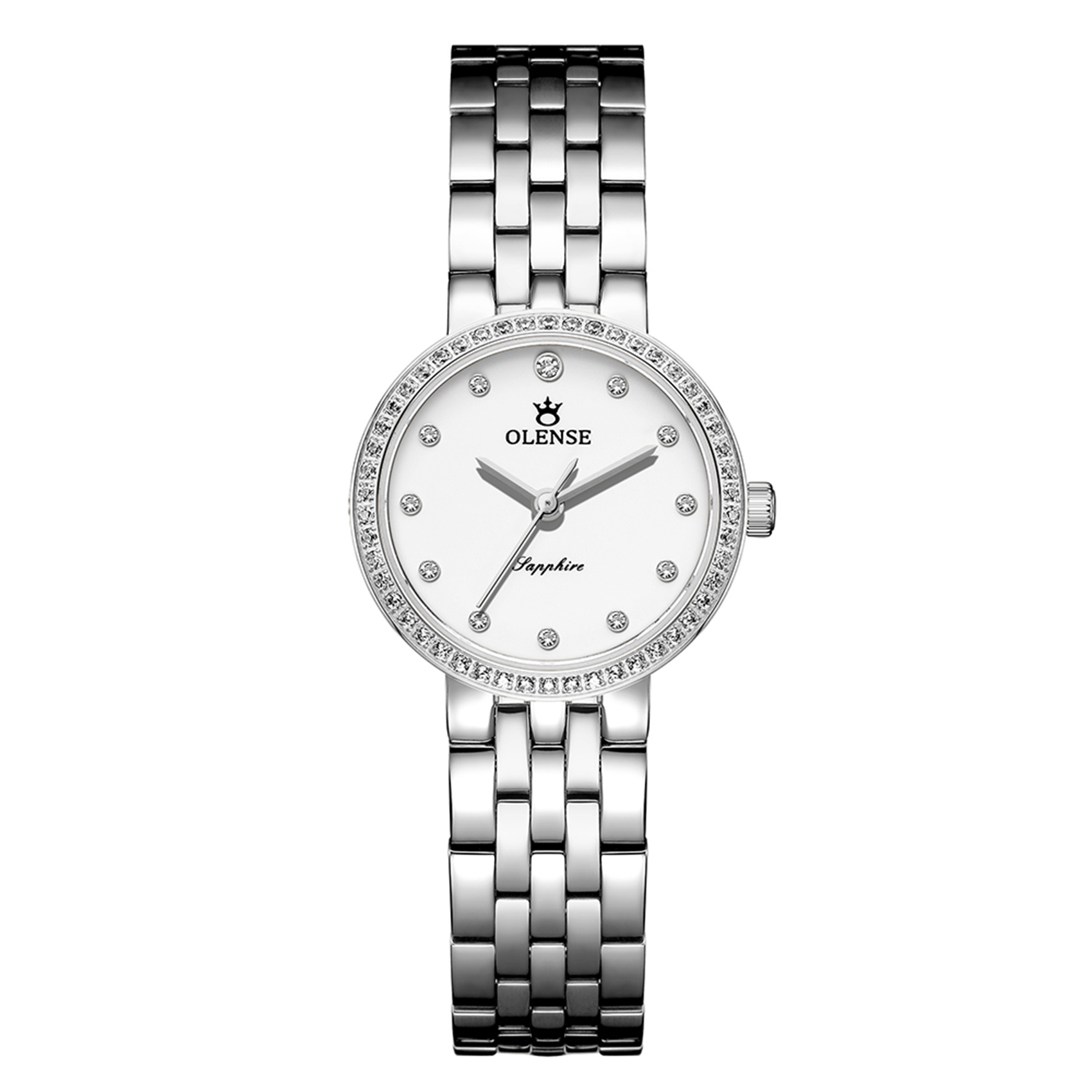 OLENSE - Luxury Watch for Women, Stainless Steel, 25mm, Silver & White