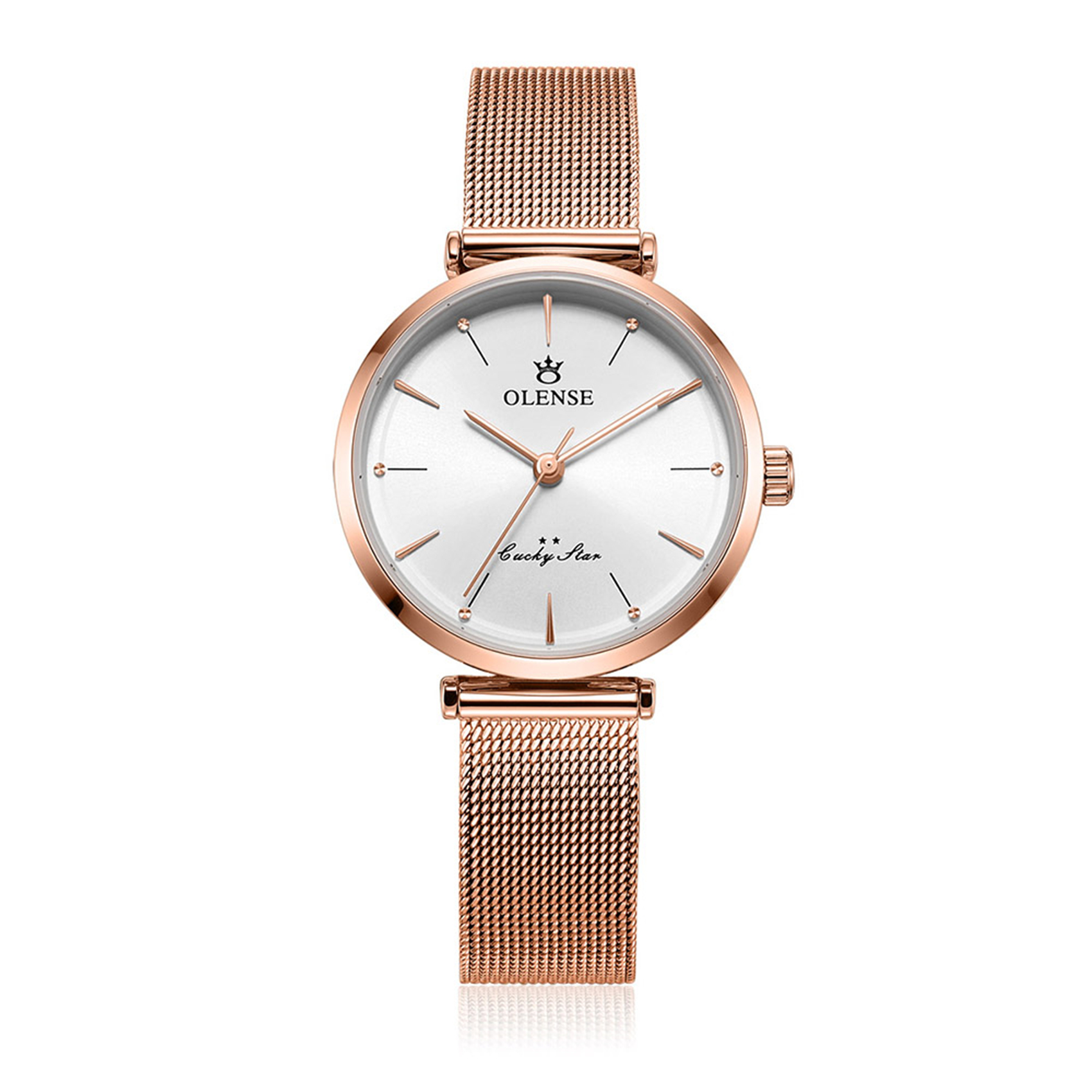 OLENSE - Ladies Classic Watch, Stainless Steel Mesh, 29mm, Rose Gold