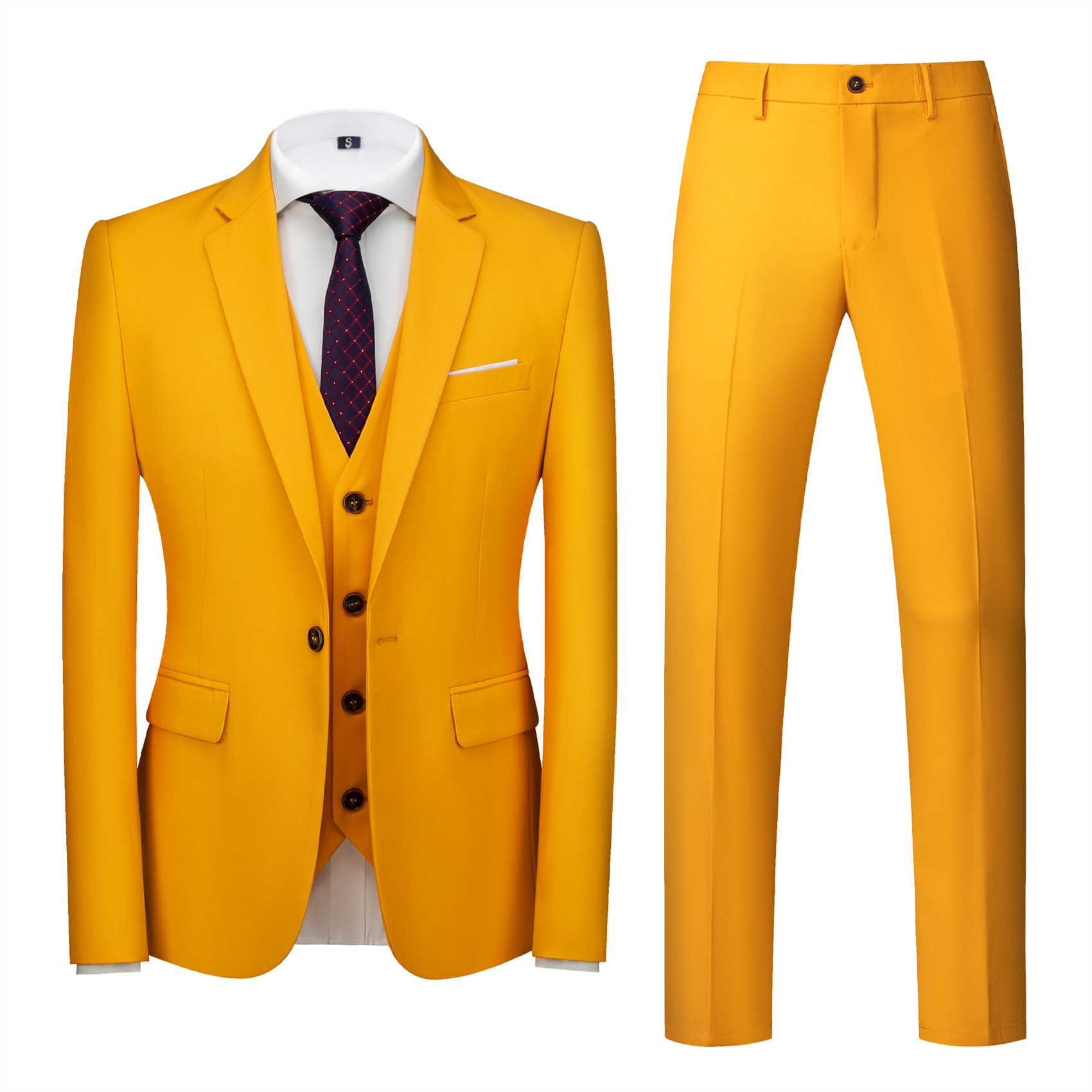 3 Piece Yellow Suit for Men, Slim Fit (1 Button)
