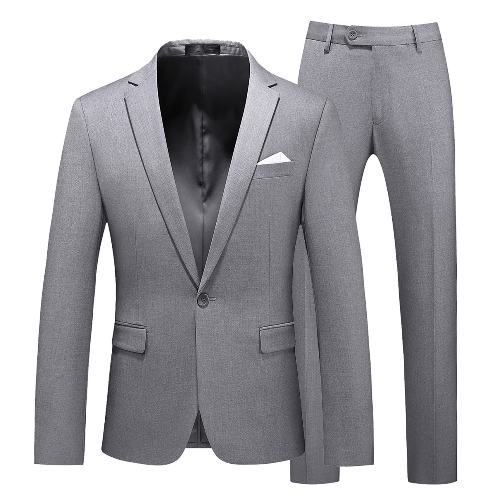 2 Piece Suit for Men,  Plain, Skinny,Light Grey (1 Button)